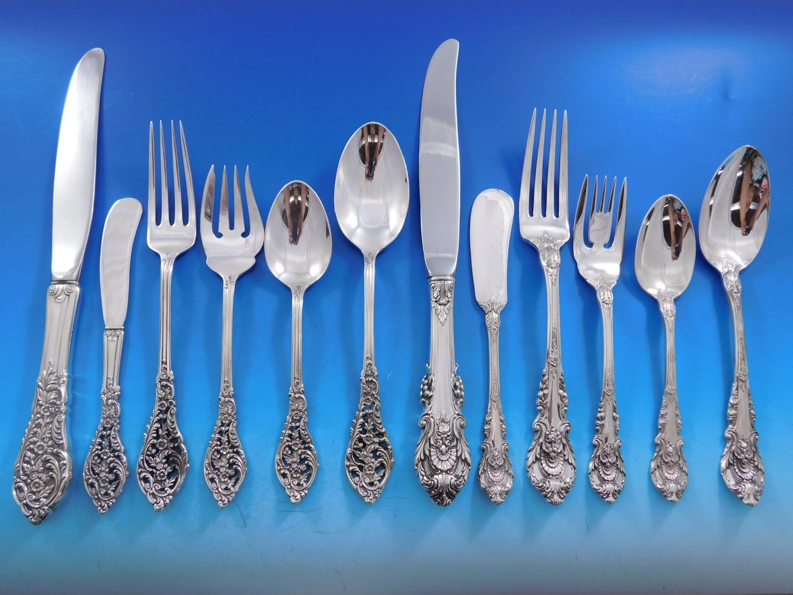 Harlequin Mixed Sterling Silber Besteck Set 12 Service 72 Stück Abendessen im Angebot 10