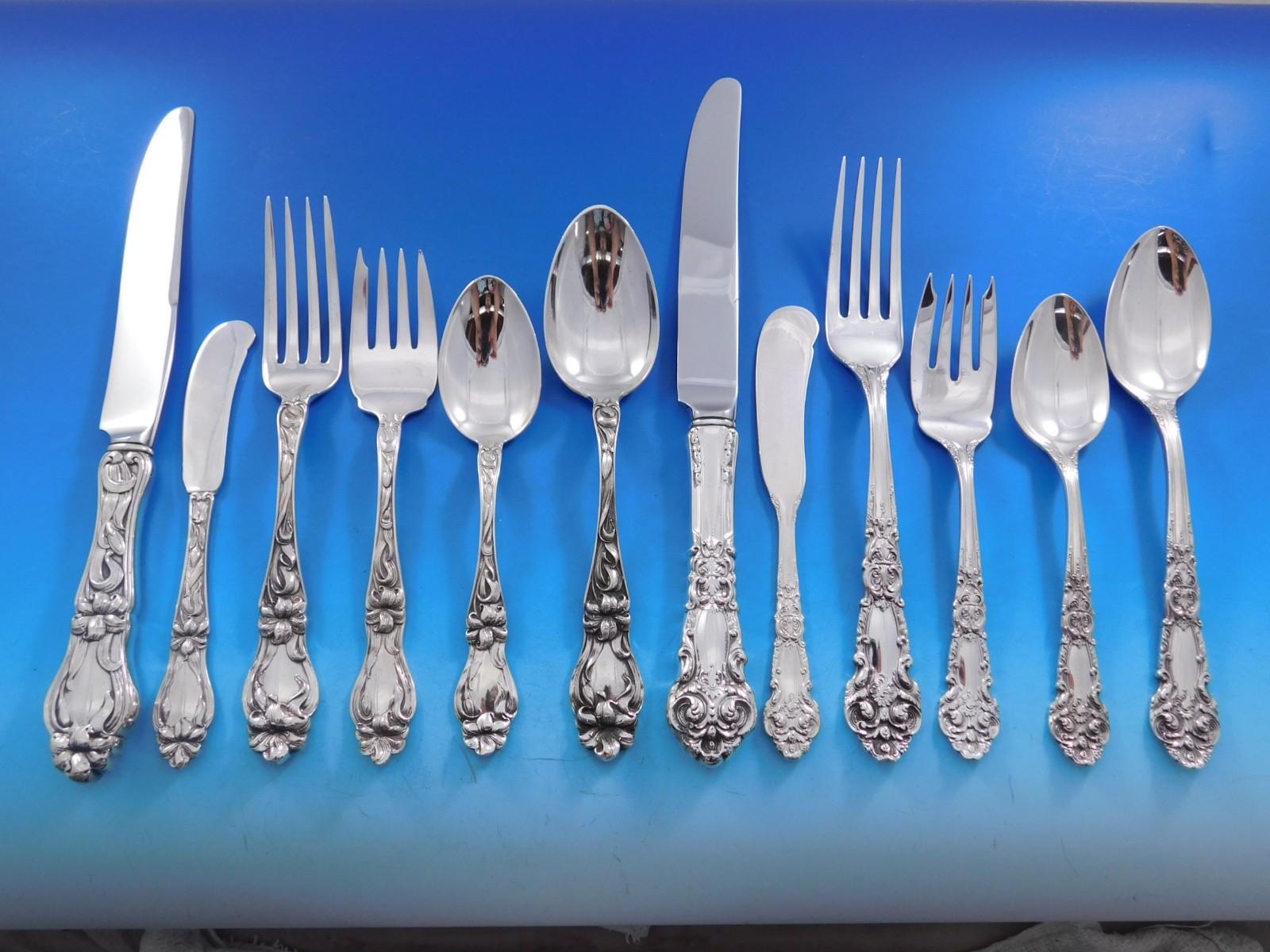 Harlequin Mixed Sterling Silber Besteck Set 12 Service 72 Stück Abendessen im Angebot 15