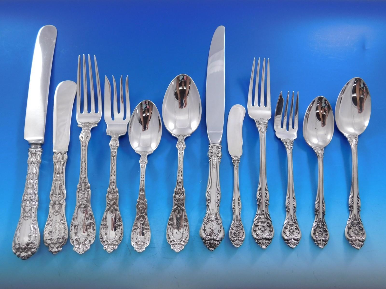 Harlequin Mixed Sterling Silber Besteck Set 12 Service 72 Stück Abendessen (Sterlingsilber) im Angebot