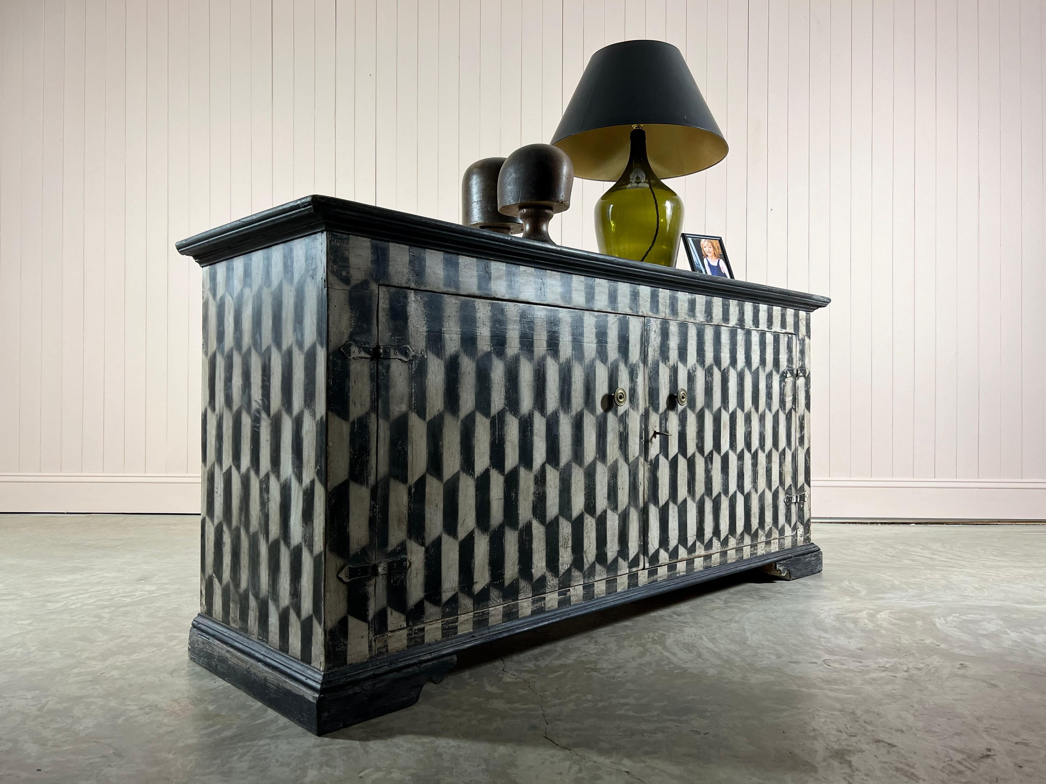 Italian Harlequin Painted Black and White Sideboard For Sale