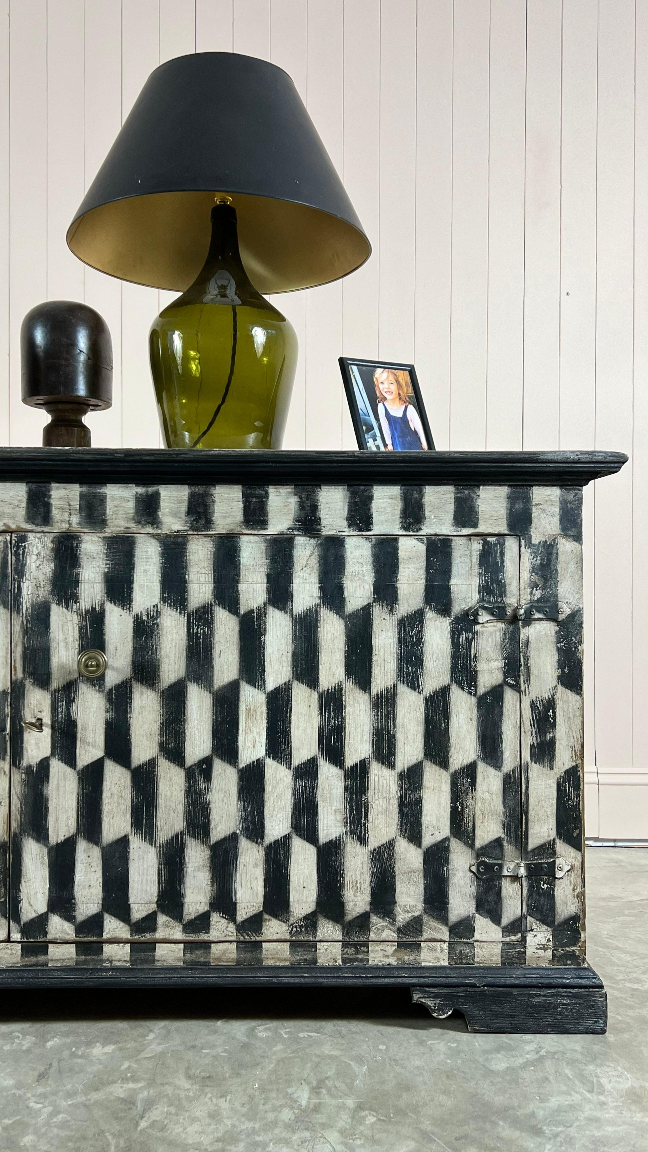 Hand-Painted Harlequin Painted Black and White Sideboard For Sale