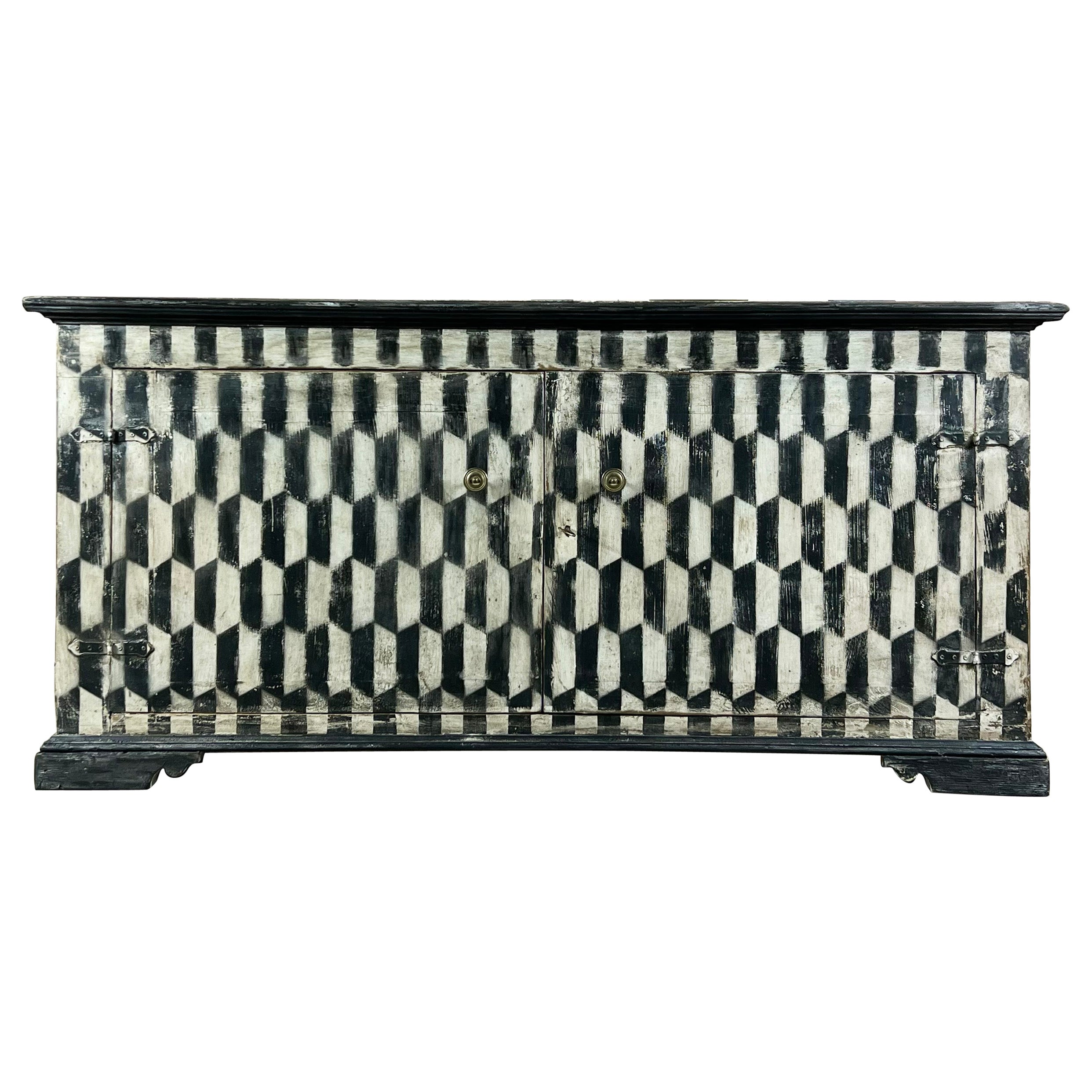 Harlequin Painted Black and White Sideboard For Sale