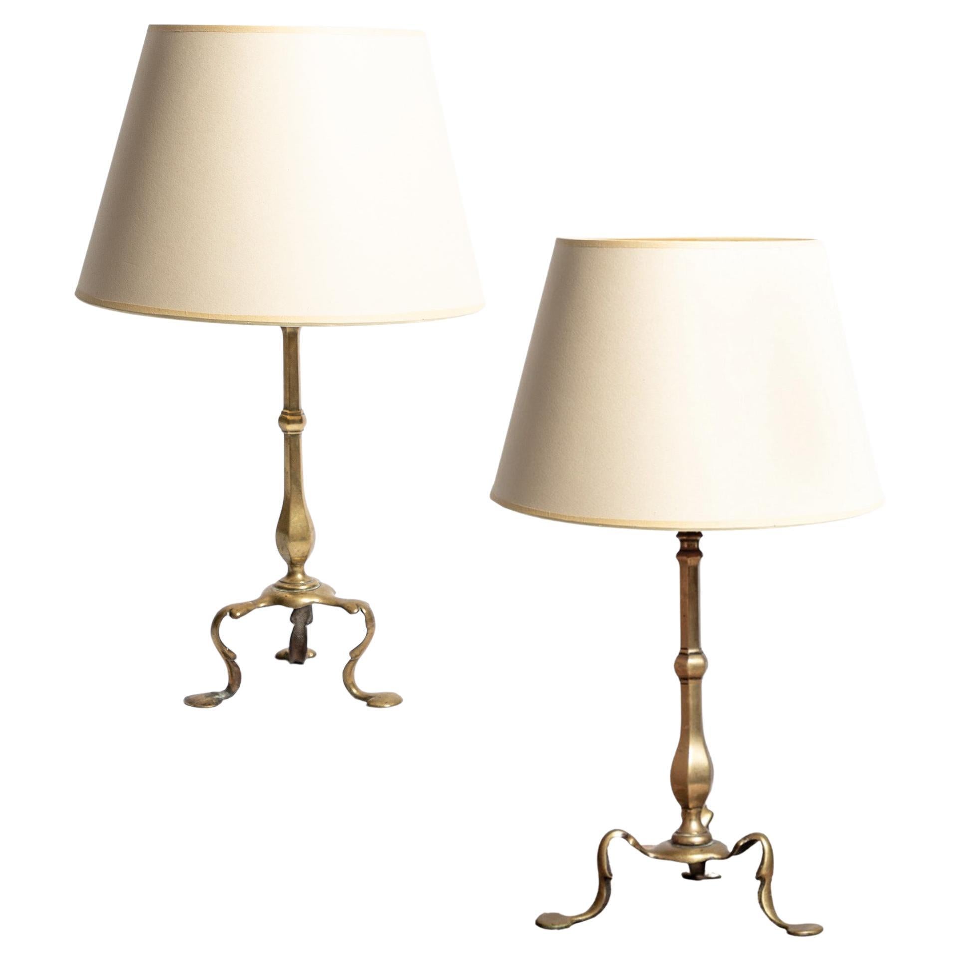 Harlequin Pair of Brass 'Pullman' Lamps, circa 1910 For Sale