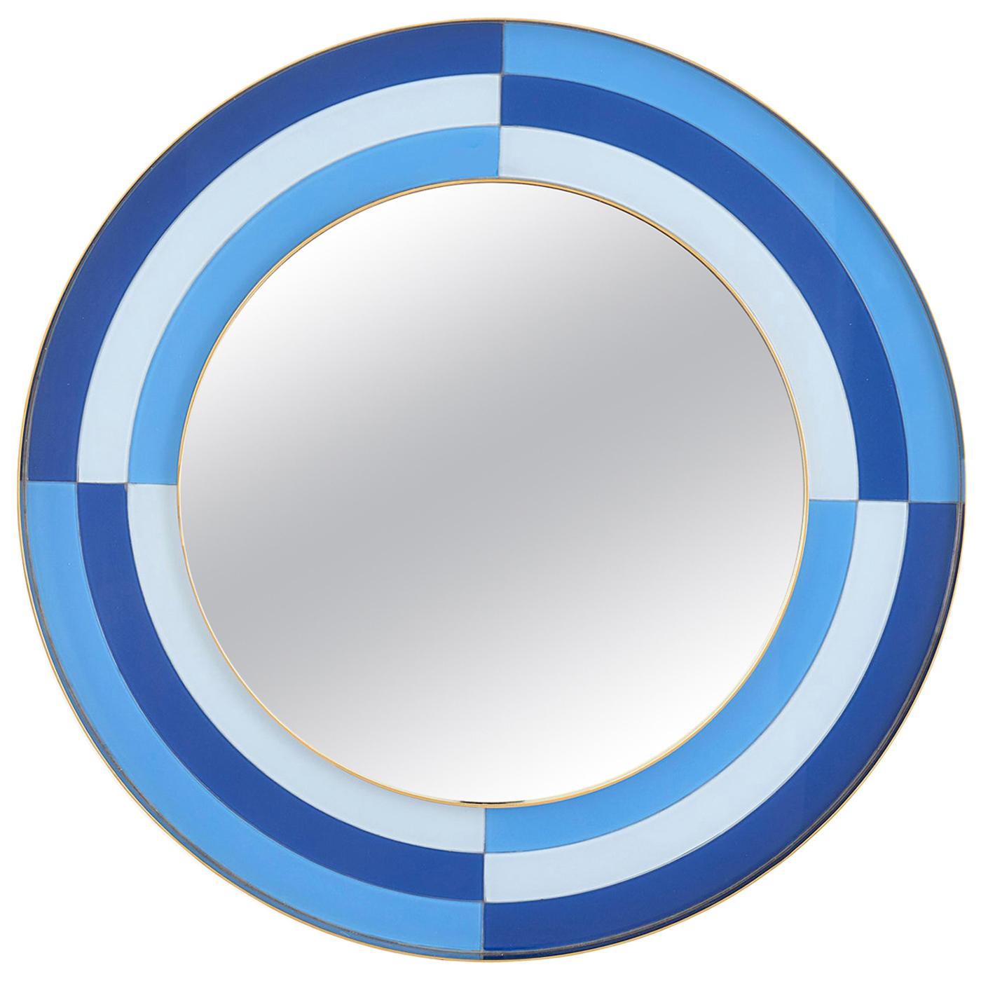 Harlequin Round Mirror in Multi-Blue For Sale