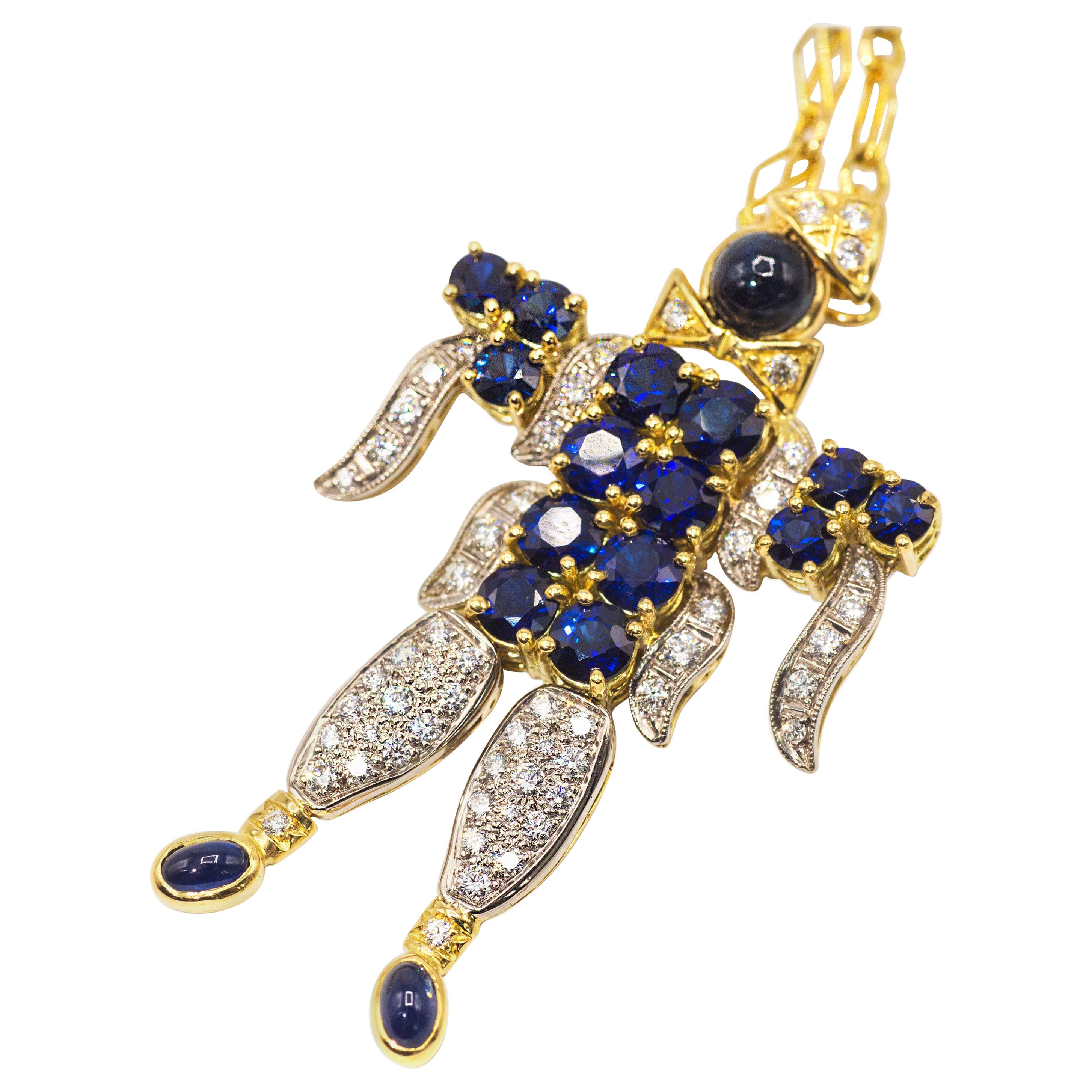 Harlequin Sapphire Diamond Gold Pendant For Sale