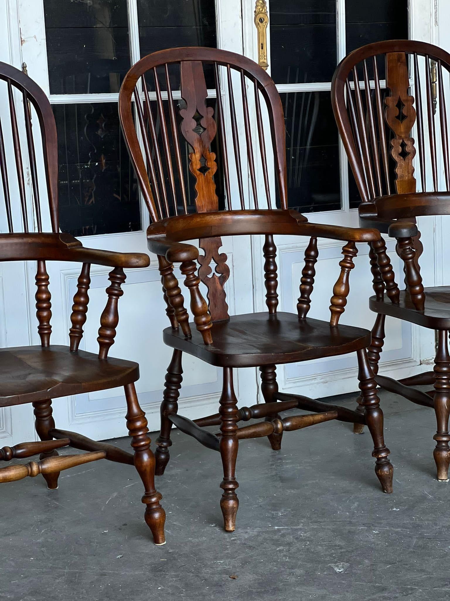 Harlequin Set 4 Antique Country Broad Arm Chairs For Sale 5