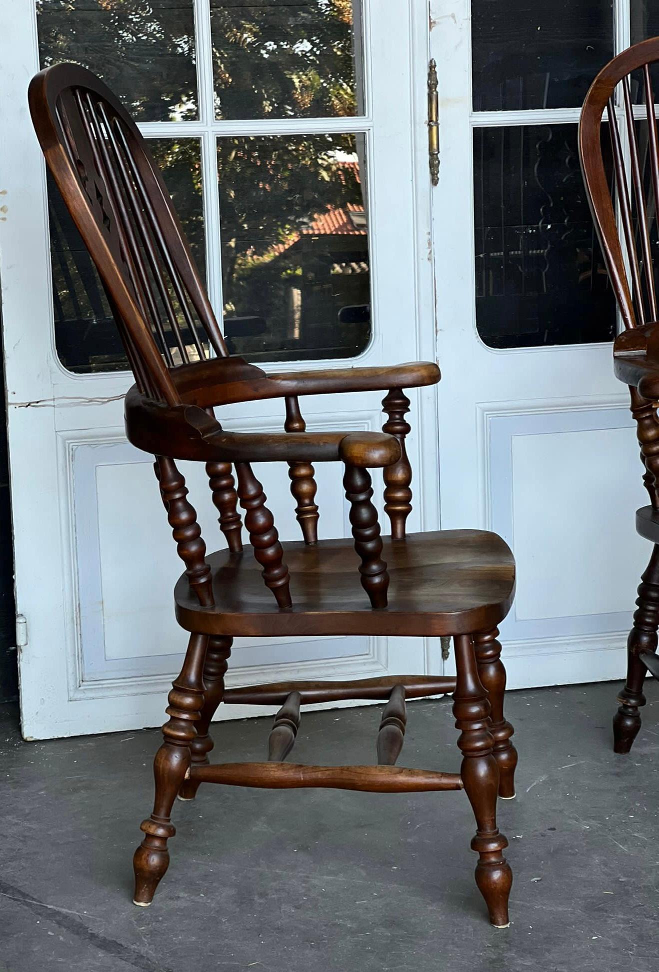 Harlequin Set 4 Antique Country Broad Arm Chairs For Sale 7