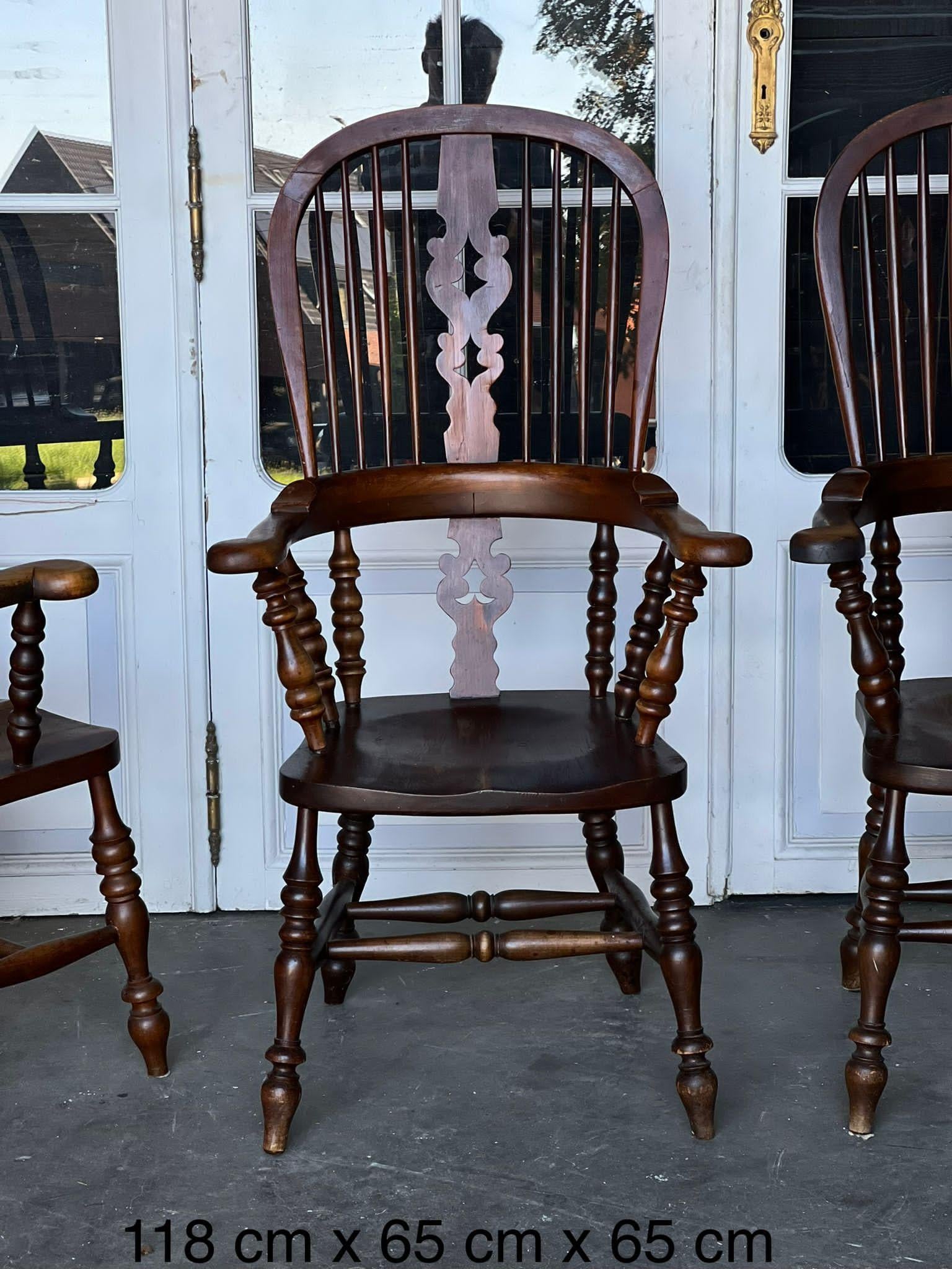 Harlequin Set 4 Antique Country Broad Arm Chairs For Sale 8