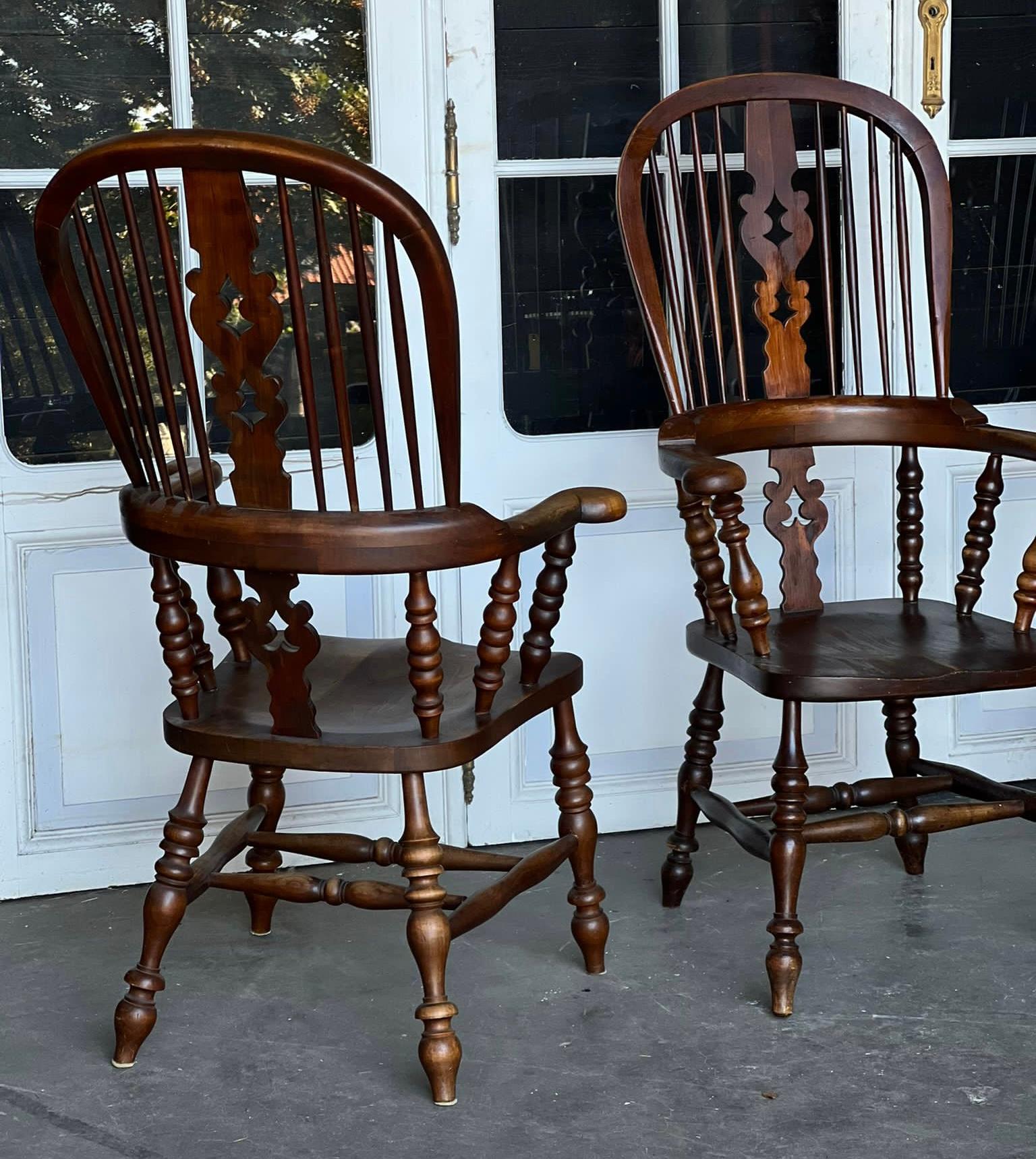 Harlequin Set 4 Antique Country Broad Arm Chairs For Sale 9