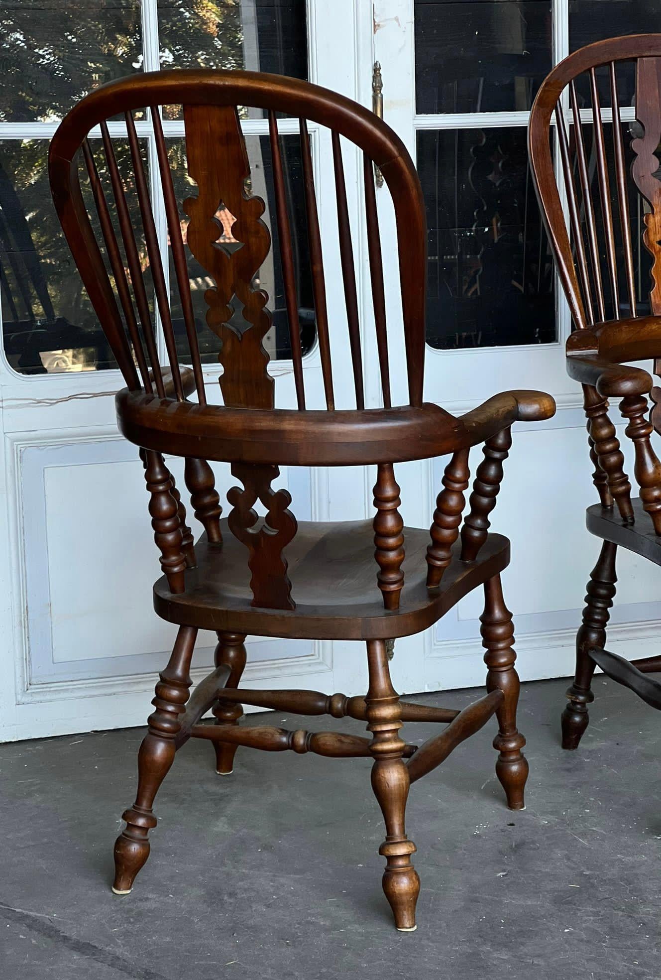 Harlequin Set 4 Antique Country Broad Arm Chairs For Sale 10