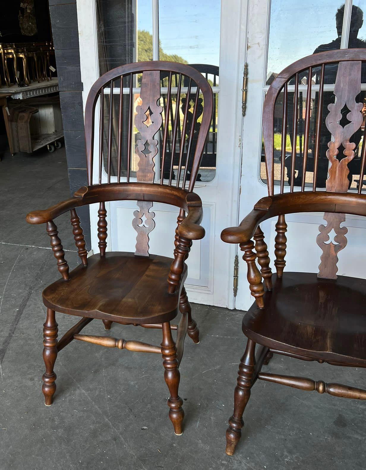 British Harlequin Set 4 Antique Country Broad Arm Chairs For Sale