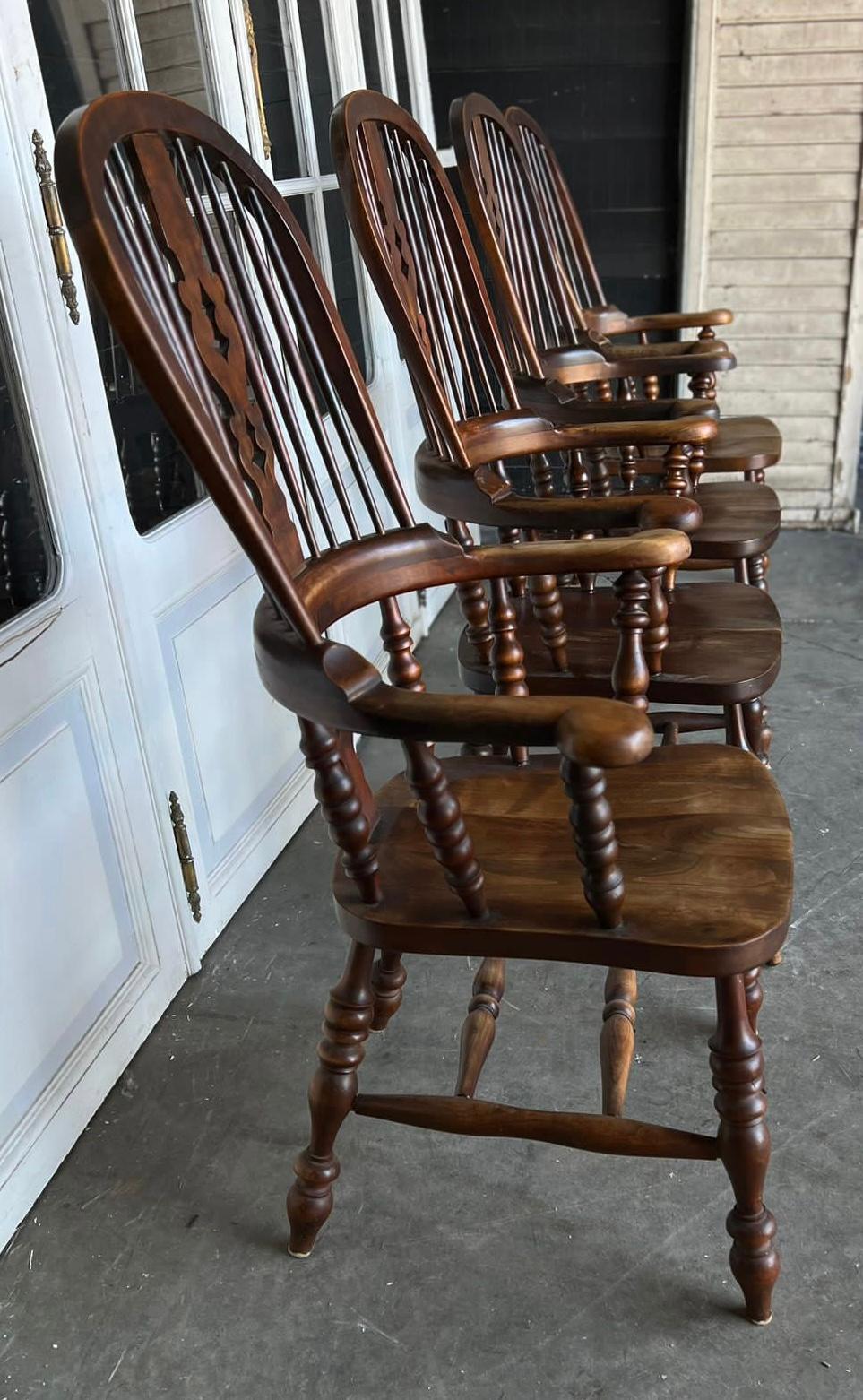 Ash Harlequin Set 4 Antique Country Broad Arm Chairs For Sale