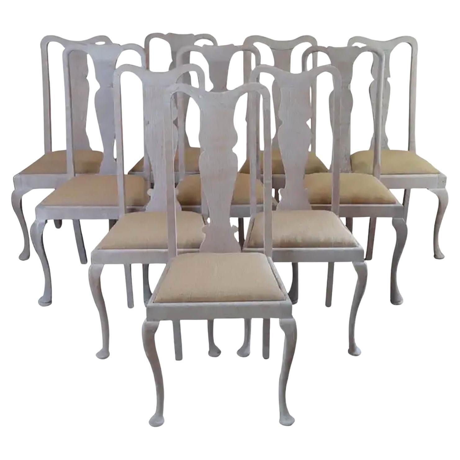 Harlequin Set of 12 Antique Gustavian Style Urn Back Dining Chairs