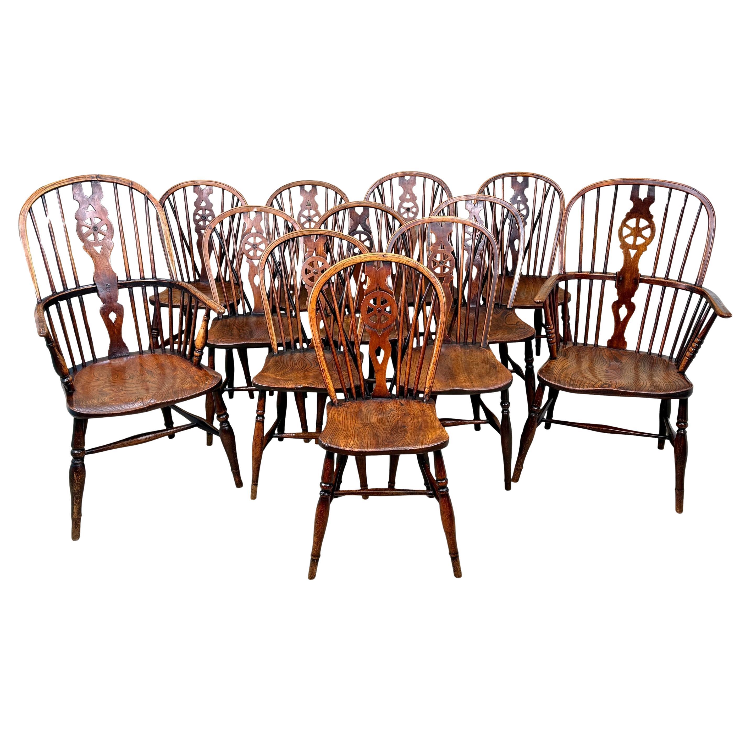 Harlequin Satz von 12 Georgian Wheelback Küche Windsor Esszimmerstühle im Angebot