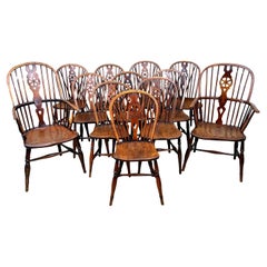 Used Harlequin Set Of 12 Georgian Wheelback Kitchen Windsor Dining Chairs