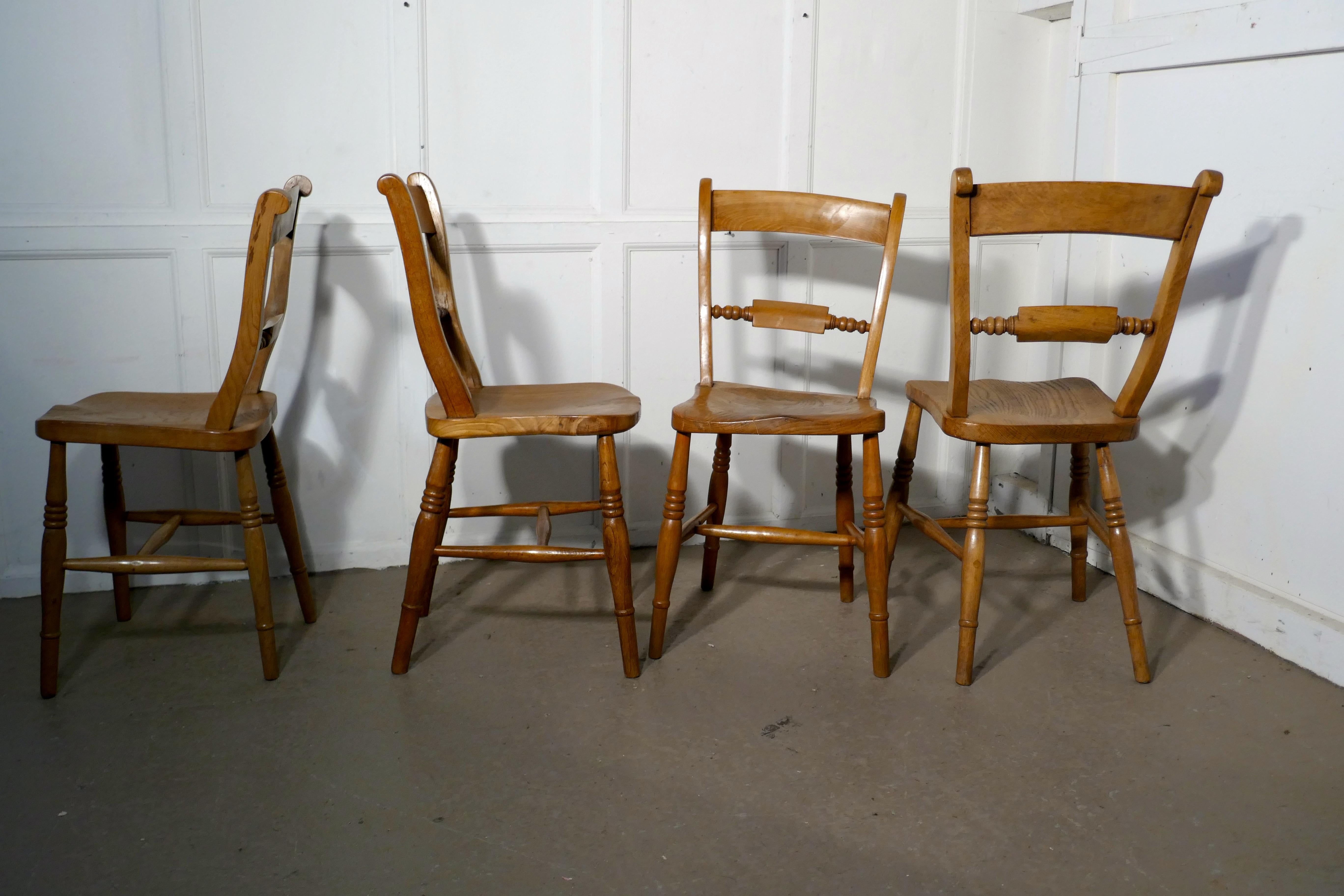 Harlequin set of 4 Victorian beech and elm rope back kitchen dining chairs.

These chairs are all the same style though there are some differences in the detail of the wood turnings
These are a good rustic set of chairs, the joints are all good,
