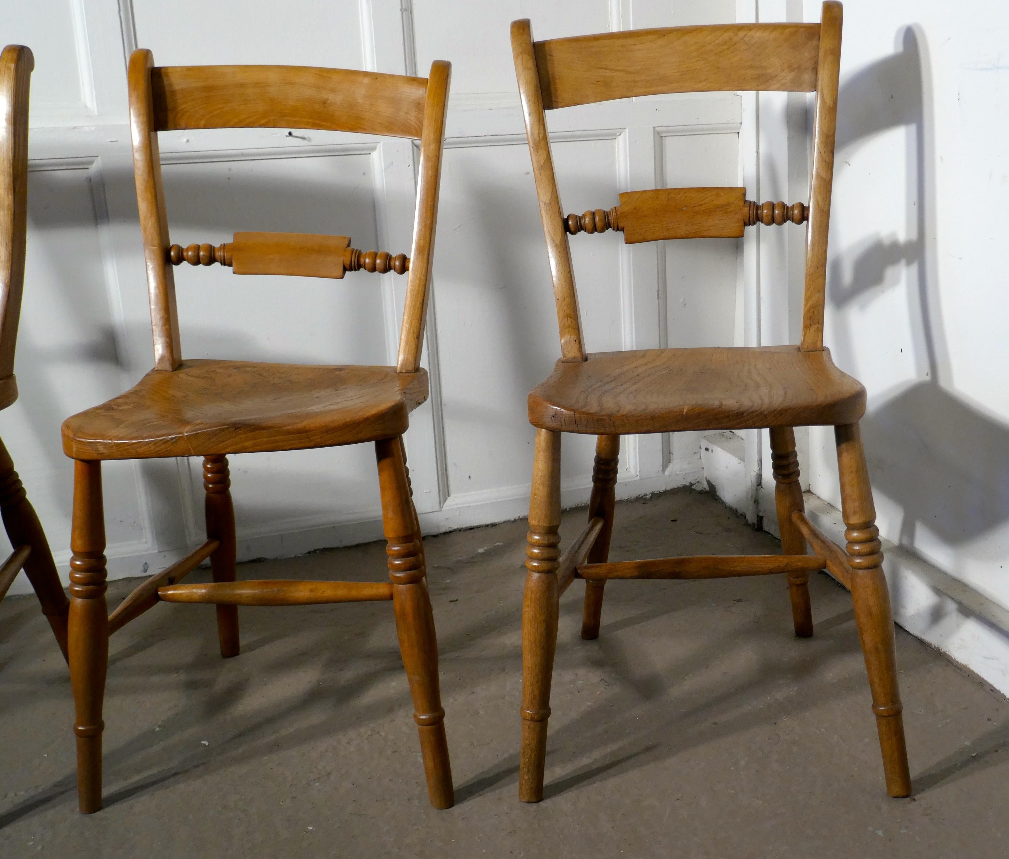 Country Harlequin Set of 4 Victorian Beech and Elm Rope Back Kitchen Dining Chairs
