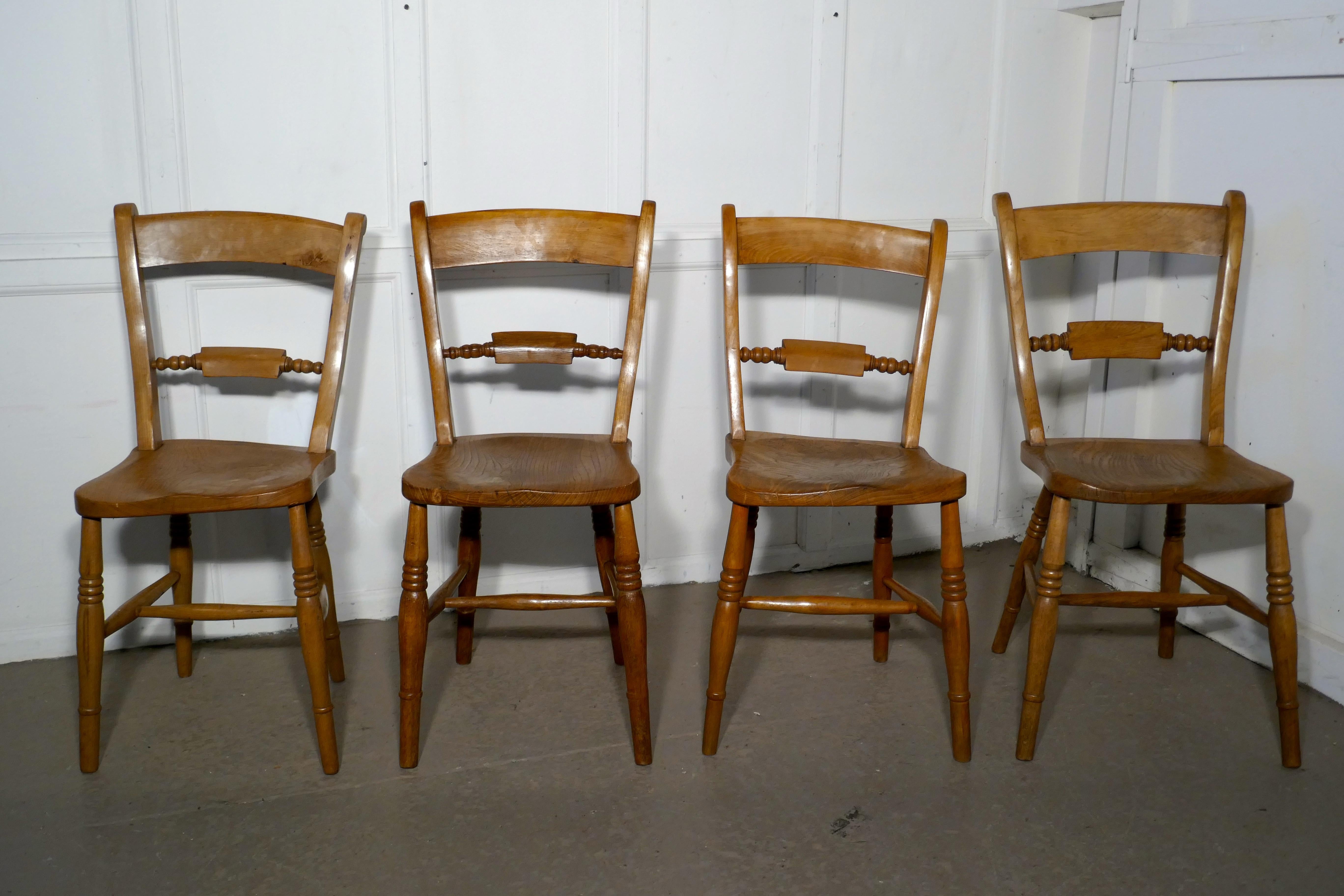 Harlequin Set of 4 Victorian Beech and Elm Rope Back Kitchen Dining Chairs In Good Condition In Chillerton, Isle of Wight