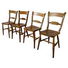 Antique Harlequin Set of 4 Victorian Beech and Elm Rope Back Kitchen Dining Chairs