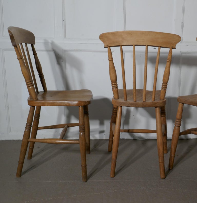 Harlequin Set of 4 Victorian Beech and Elm Country Kitchen Chairs at