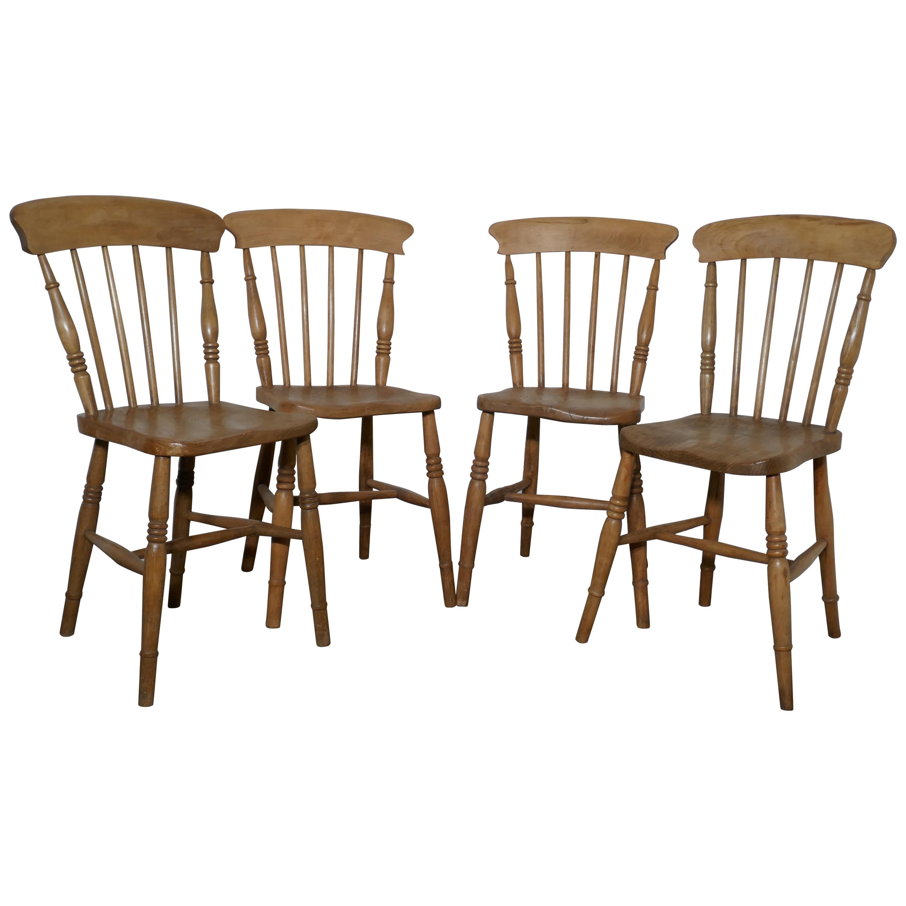 Harlequin Set of 4 Victorian Beech & Elm Country Kitchen Chairs