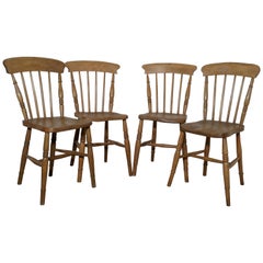 Antique Harlequin Set of 4 Victorian Beech & Elm Country Kitchen Chairs