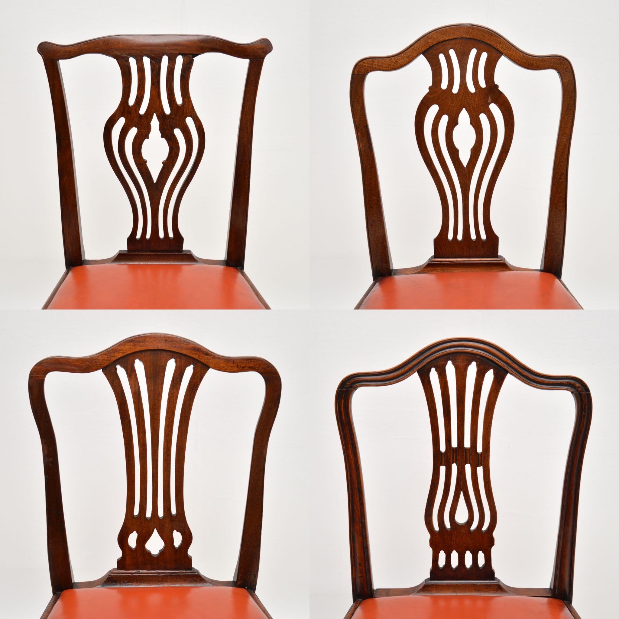 English Harlequin Set of 6 Antique Georgian Mahogany Dining Chairs