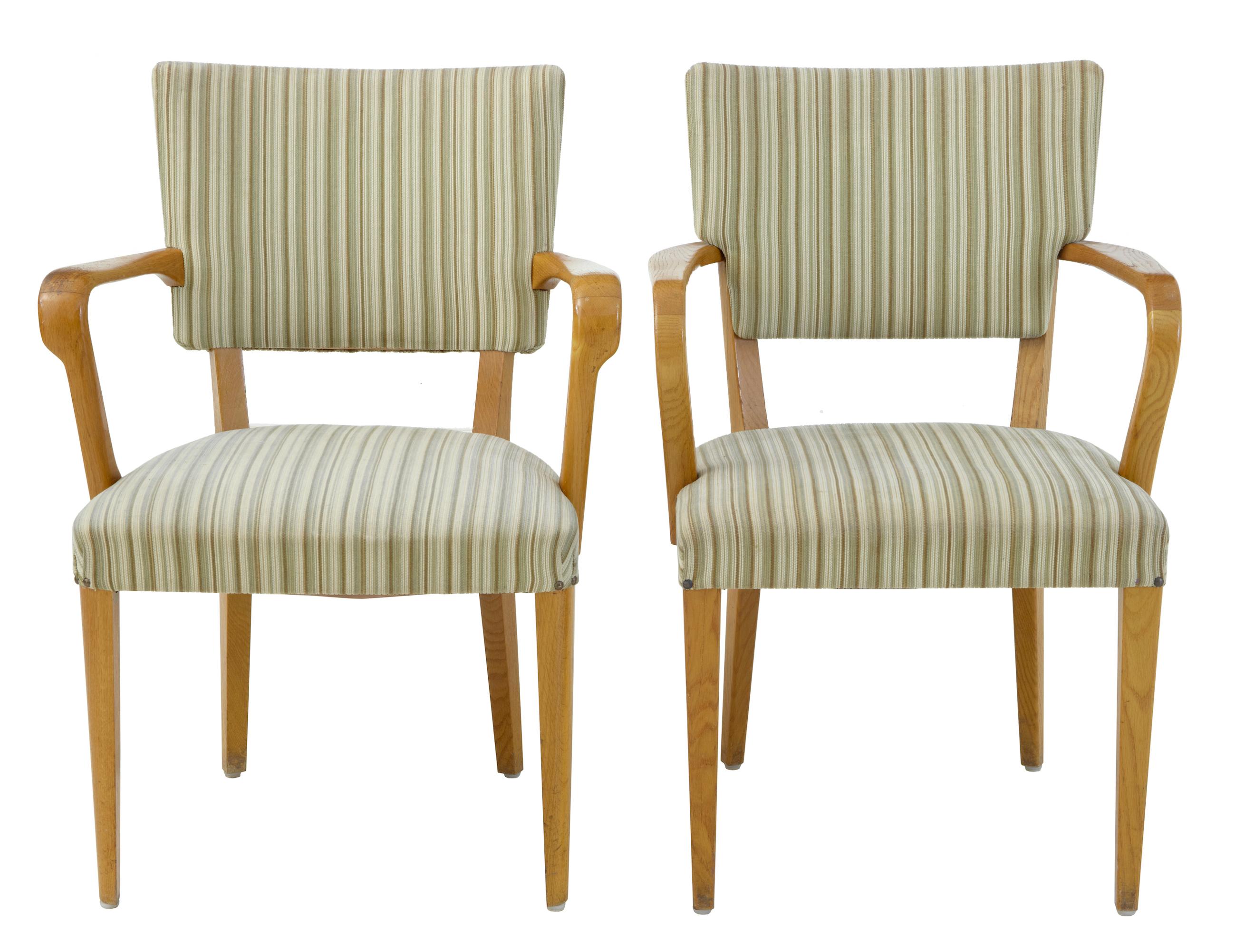 Comfortable late 1960s set of 6 chairs, which comprise of 4 of 1 design and 2 in another. Stamped lansstyrelson karlskrona with makers label of atvidabergs. Differences in design between the 2 models are in the shape to the legs, arms and back, also