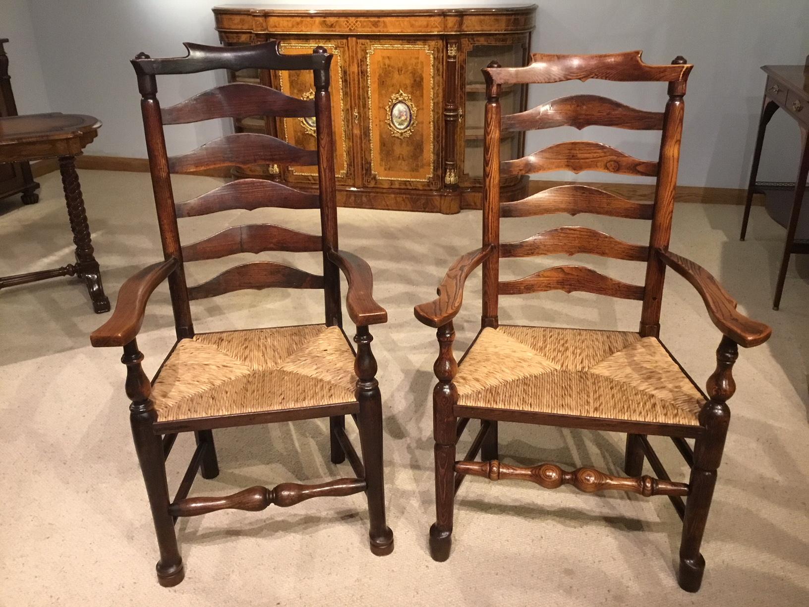 Harlequin Set of 8 Early 19th Century Ash and Elm Ladder Back Dining Chairs 10