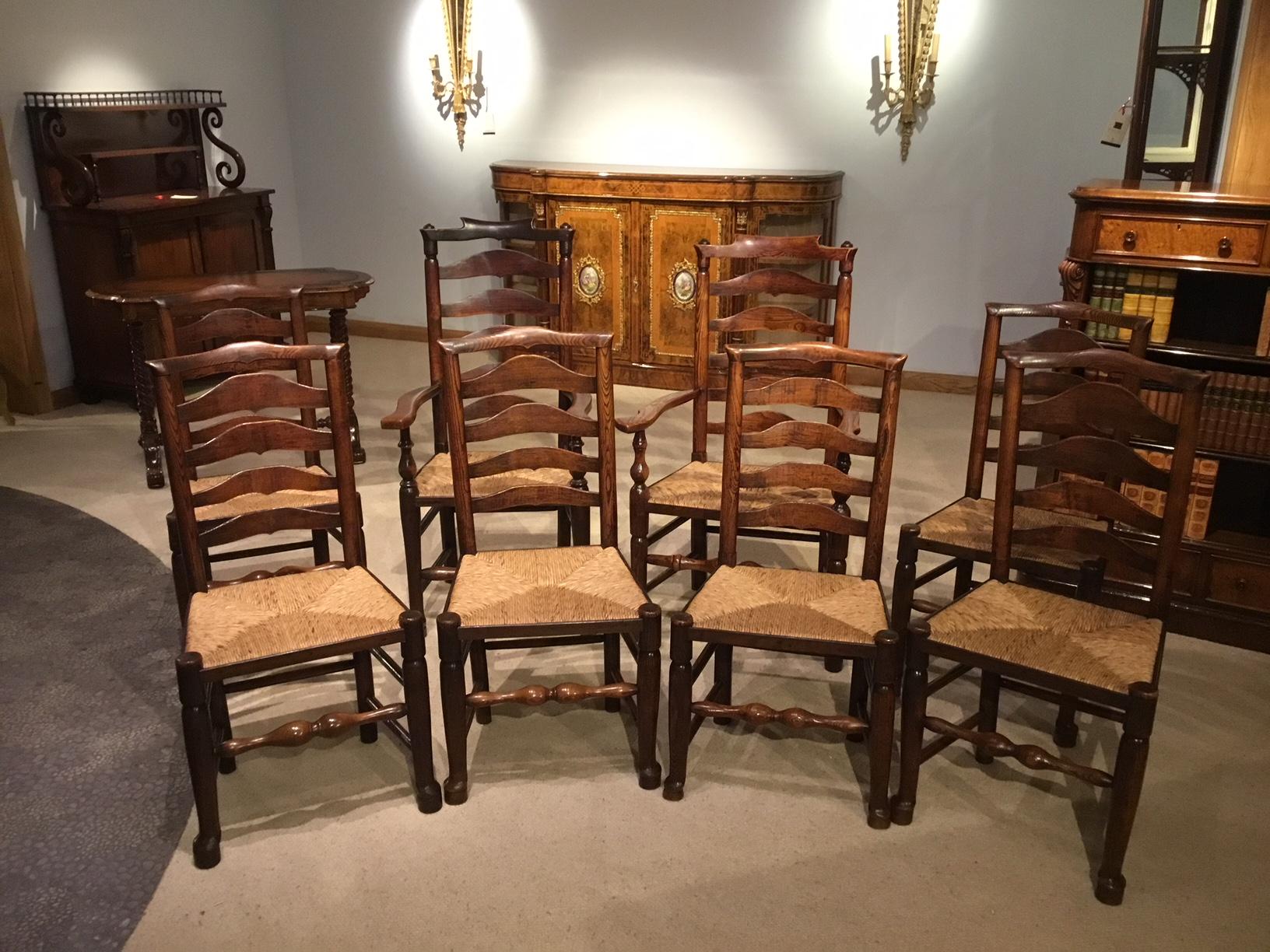 Harlequin Set of 8 Early 19th Century Ash and Elm Ladder Back Dining Chairs 12