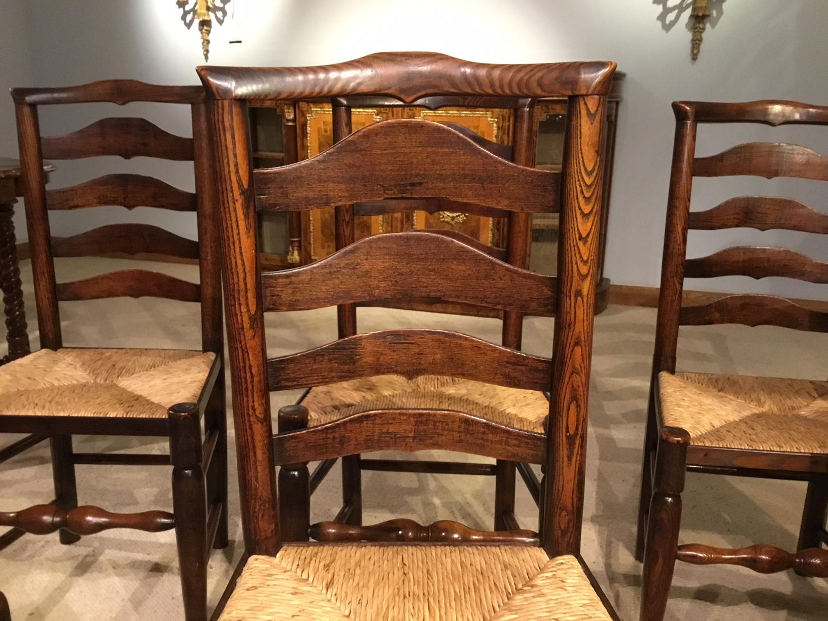 Harlequin Set of 8 Early 19th Century Ash and Elm Ladder Back Dining Chairs 3
