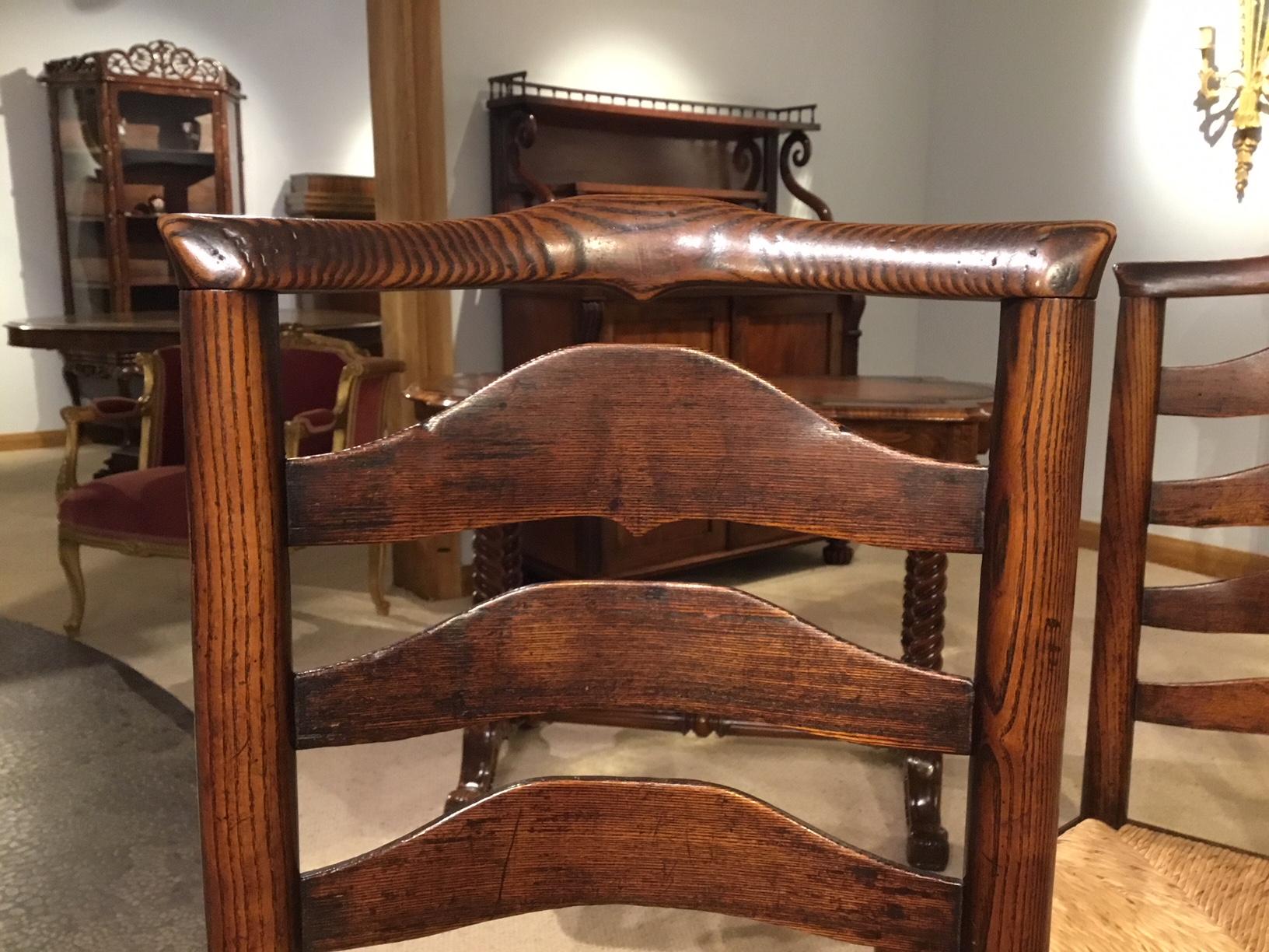 Harlequin Set of 8 Early 19th Century Ash and Elm Ladder Back Dining Chairs 4