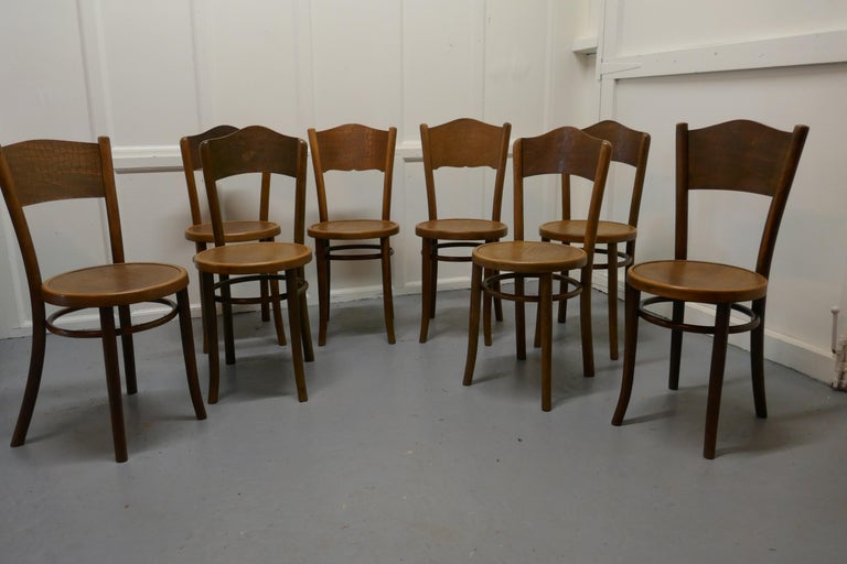 Arts and Crafts Harlequin Set of 8 French Bistro or Cafe Bentwood Chairs For Sale