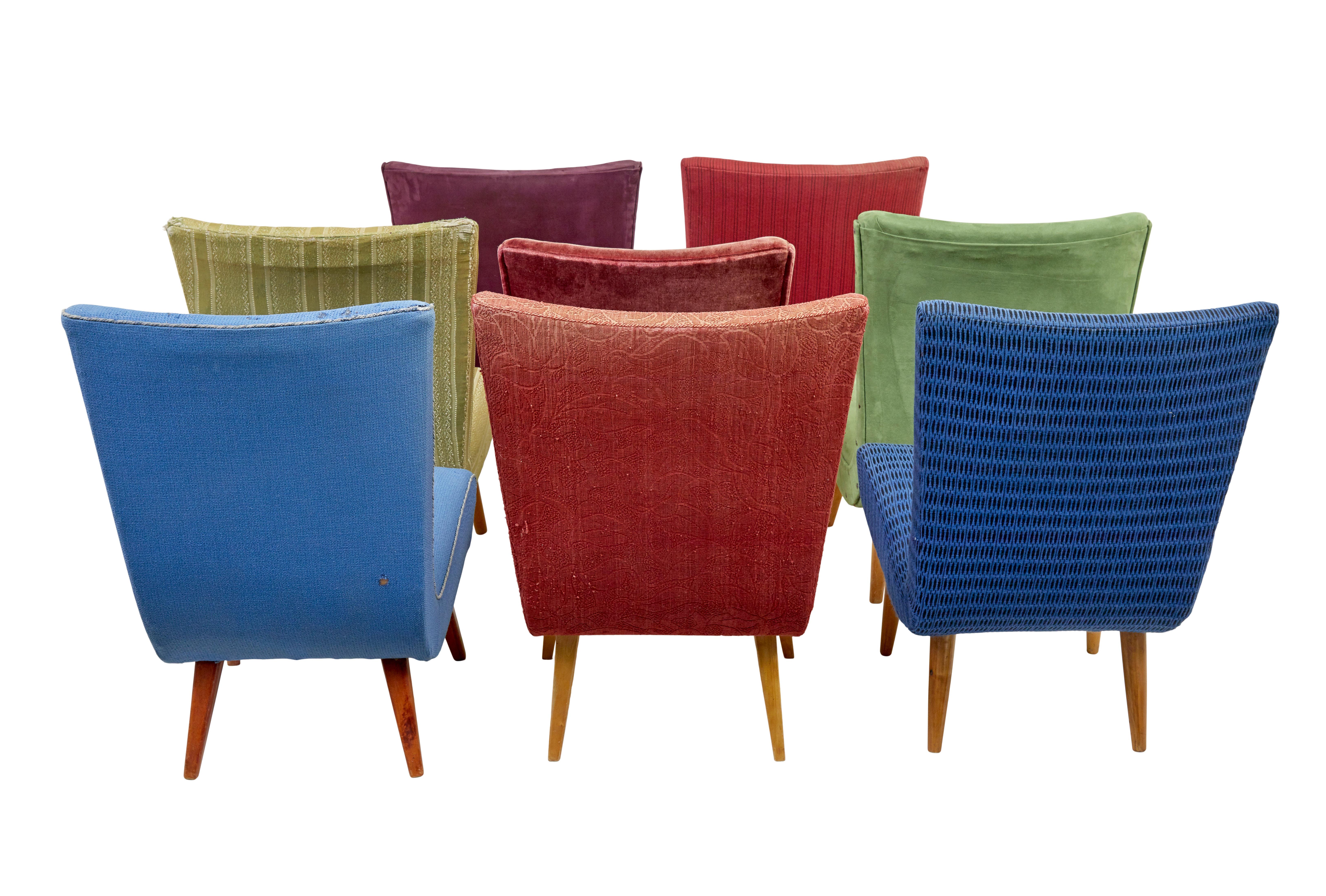Mid-Century Modern Harlequin set of 8 Scandinavian modern lounge chairs For Sale