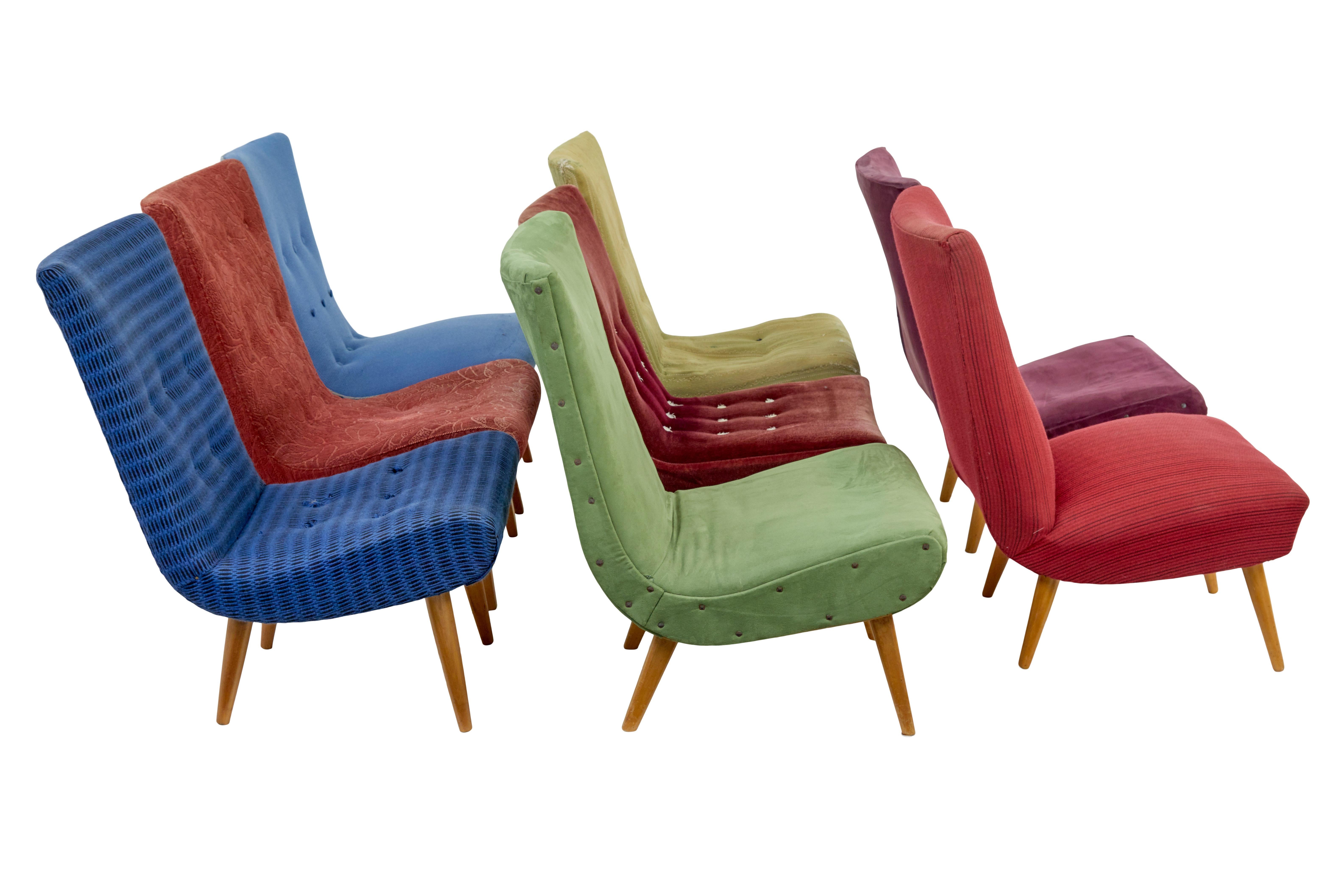Swedish Harlequin set of 8 Scandinavian modern lounge chairs For Sale
