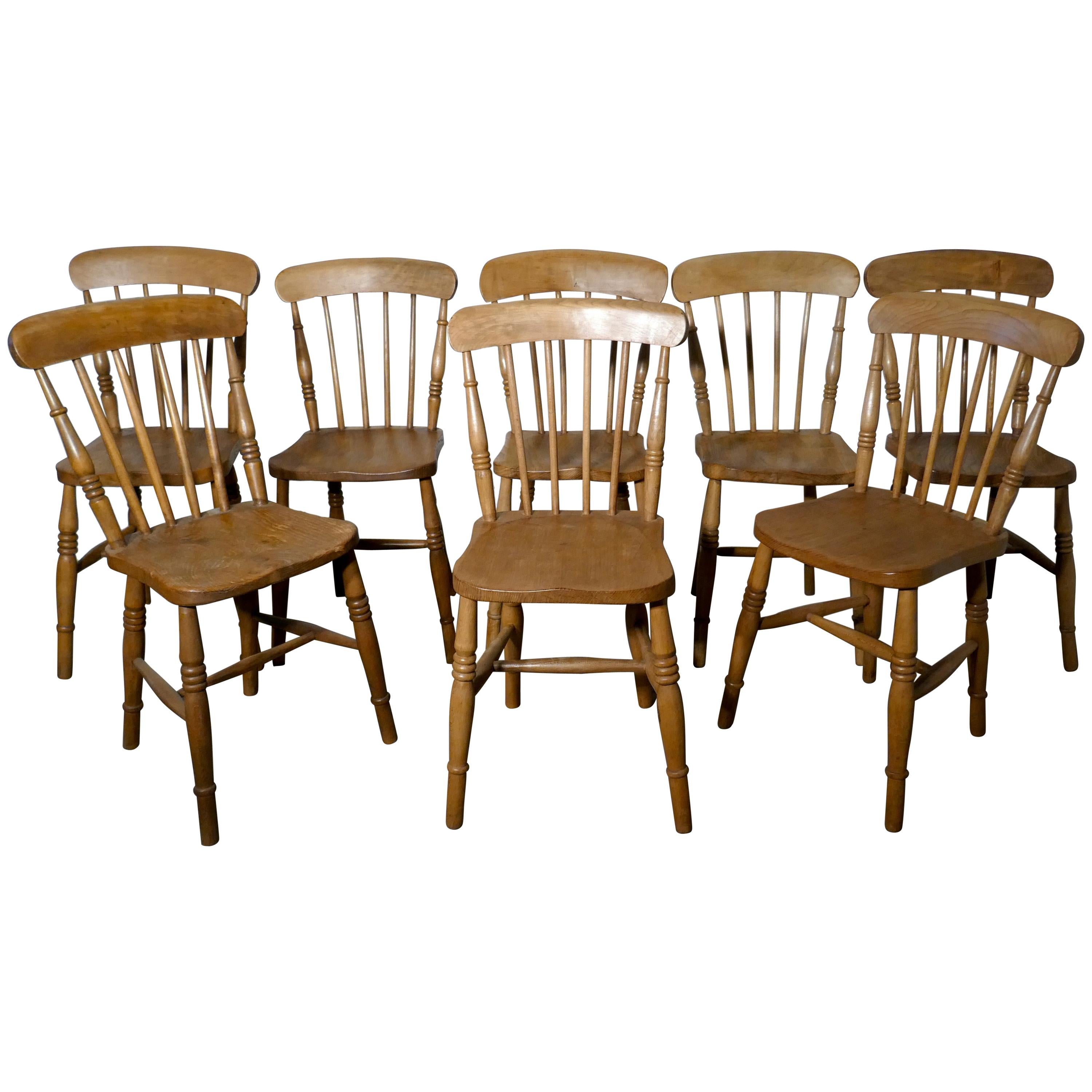 Harlequin Set of 8 Victorian Beech and Elm Country Kitchen Chairs