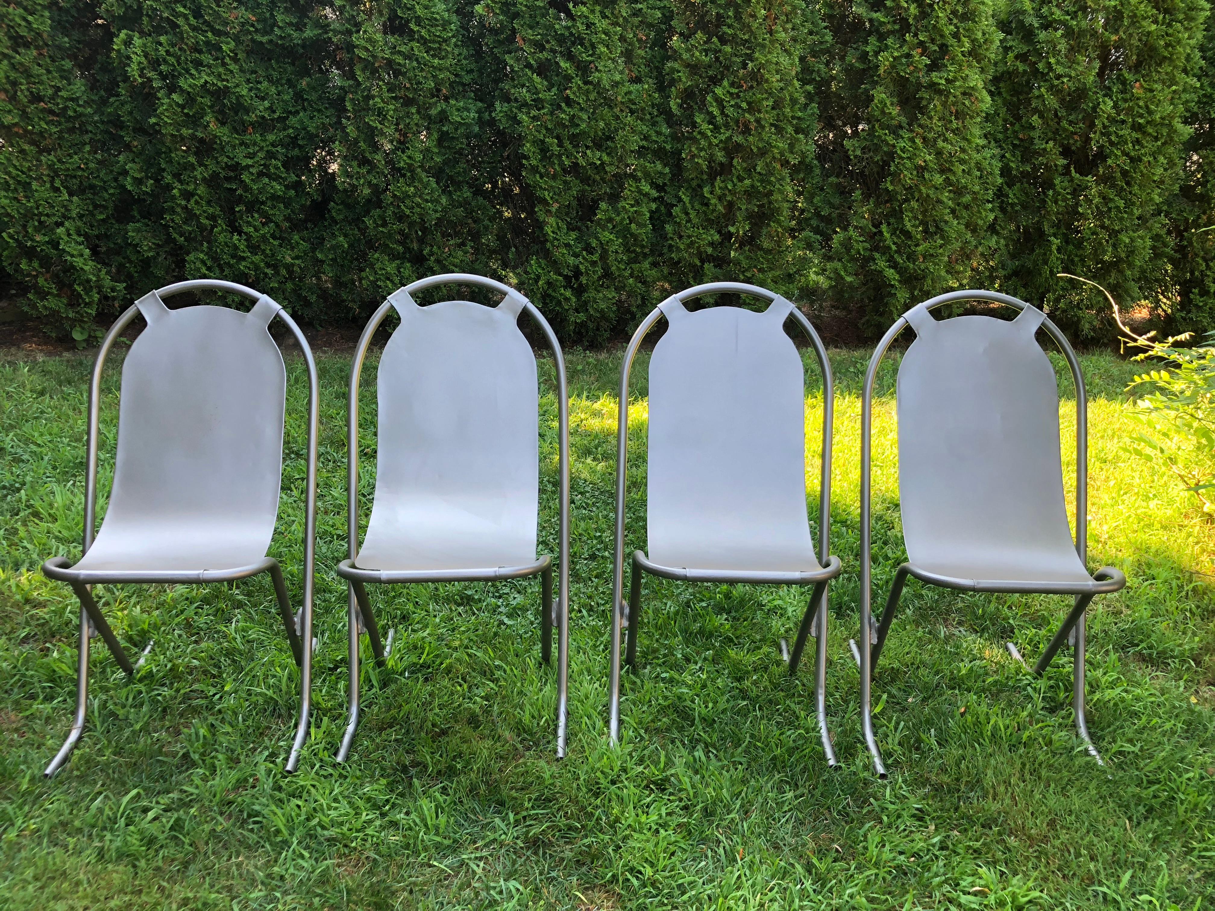 English Harlequin Set of Eight Steel Stak-A-Bye Chairs, Newly Powder-Coated