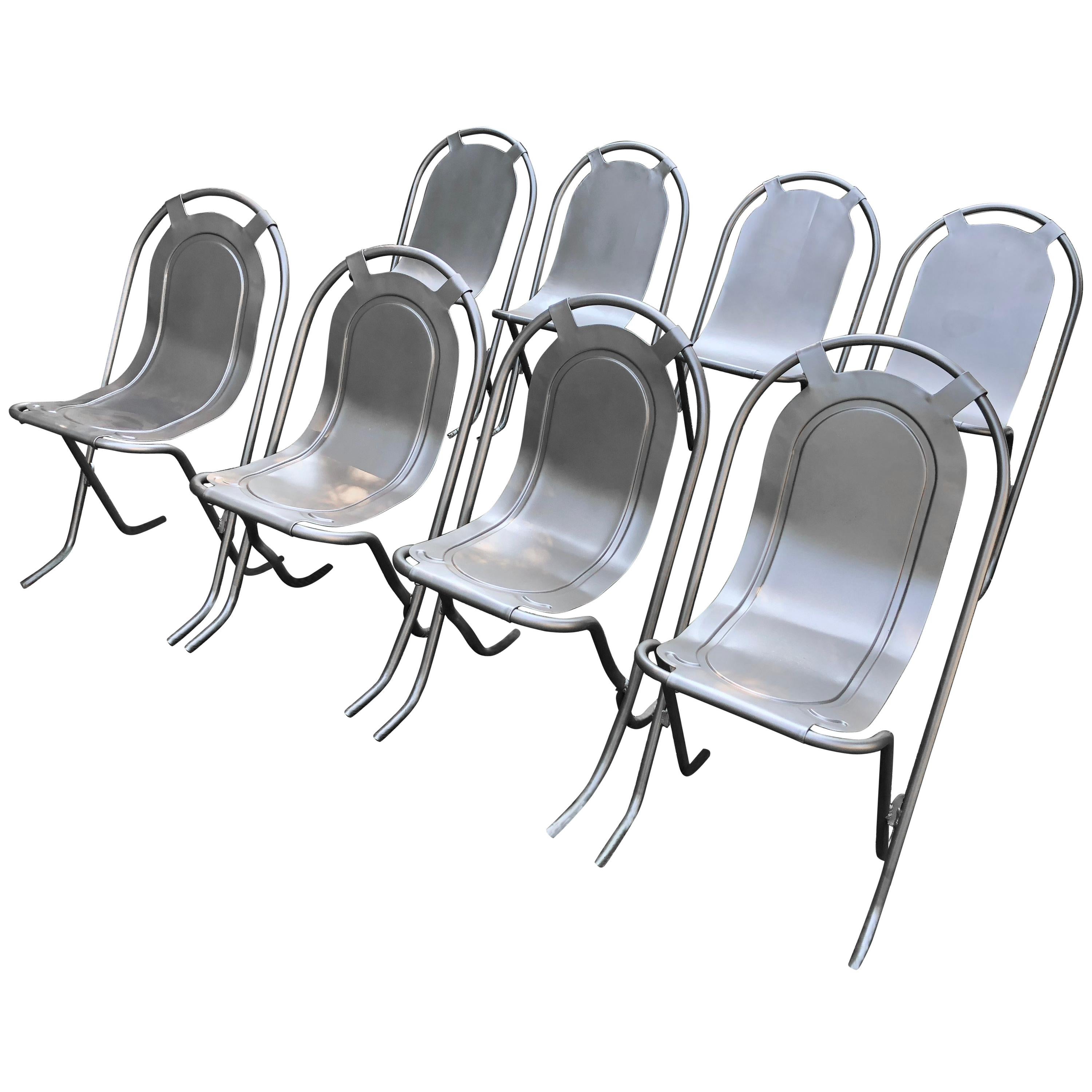 Harlequin Set of Eight Steel Stak-A-Bye Chairs, Newly Powder-Coated