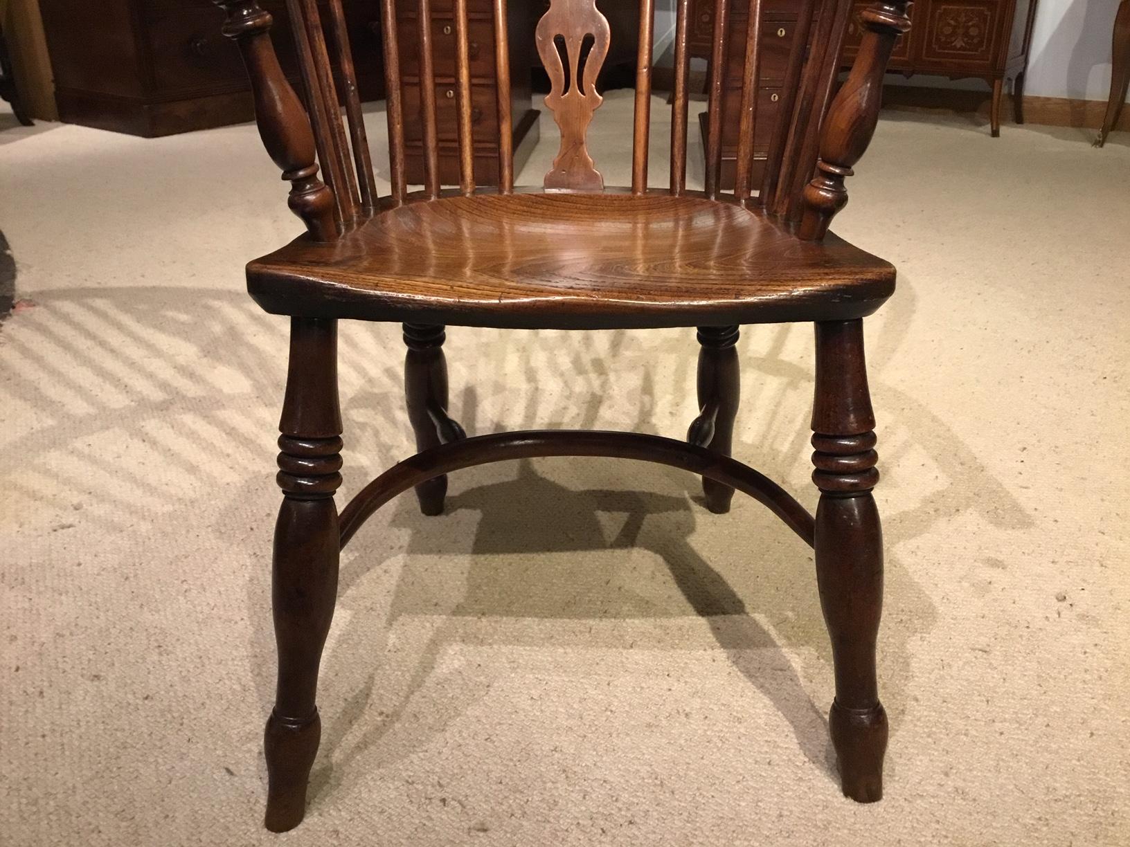 Harlequin Set of Four Yew Wood High Back Windsor Armchairs 6