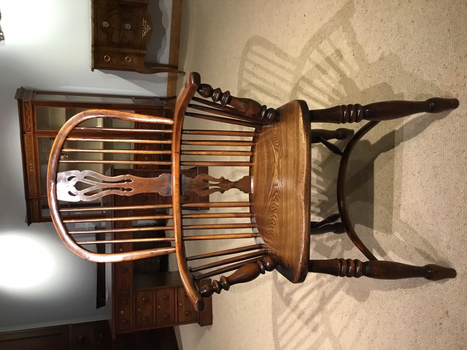 Harlequin Set of Four Yew Wood High Back Windsor Armchairs 7