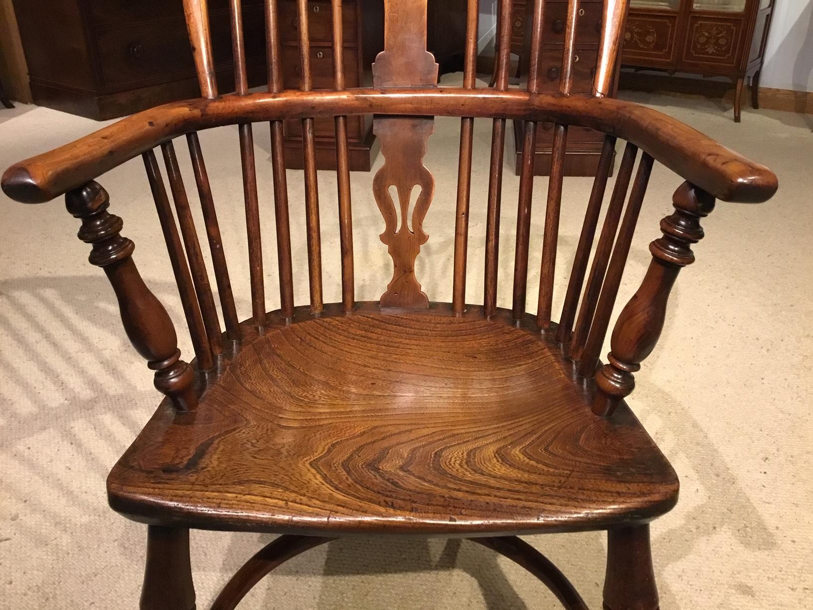 Harlequin Set of Four Yew Wood High Back Windsor Armchairs 5