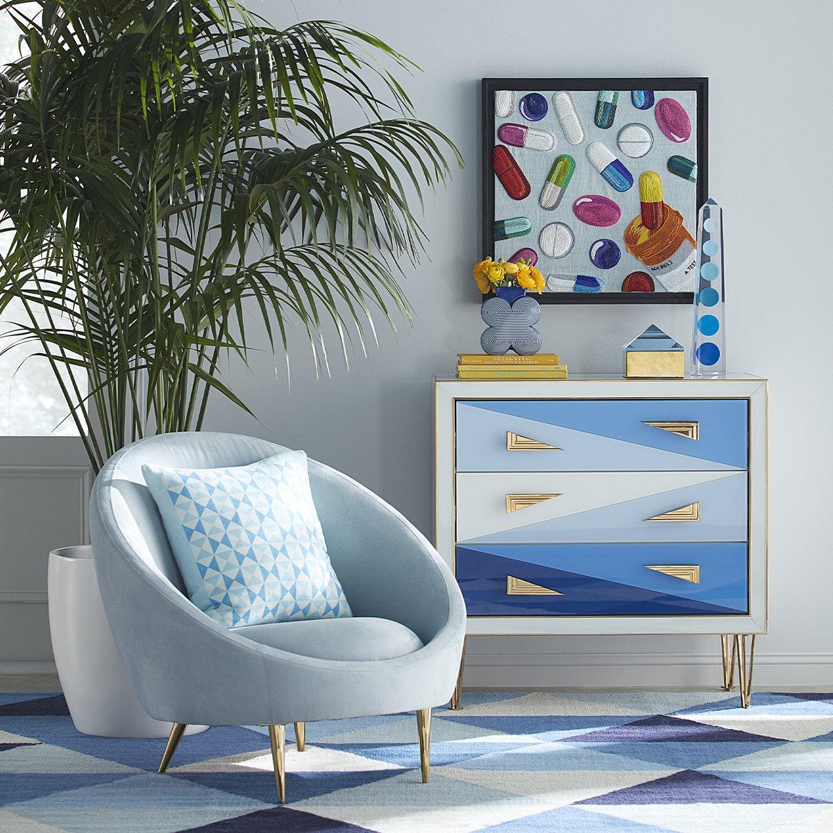 Modern Harlequin Three-Drawer Chest in Multi-Blue