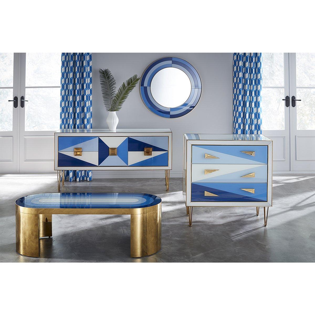 American Harlequin Three-Drawer Chest in Multi-Blue