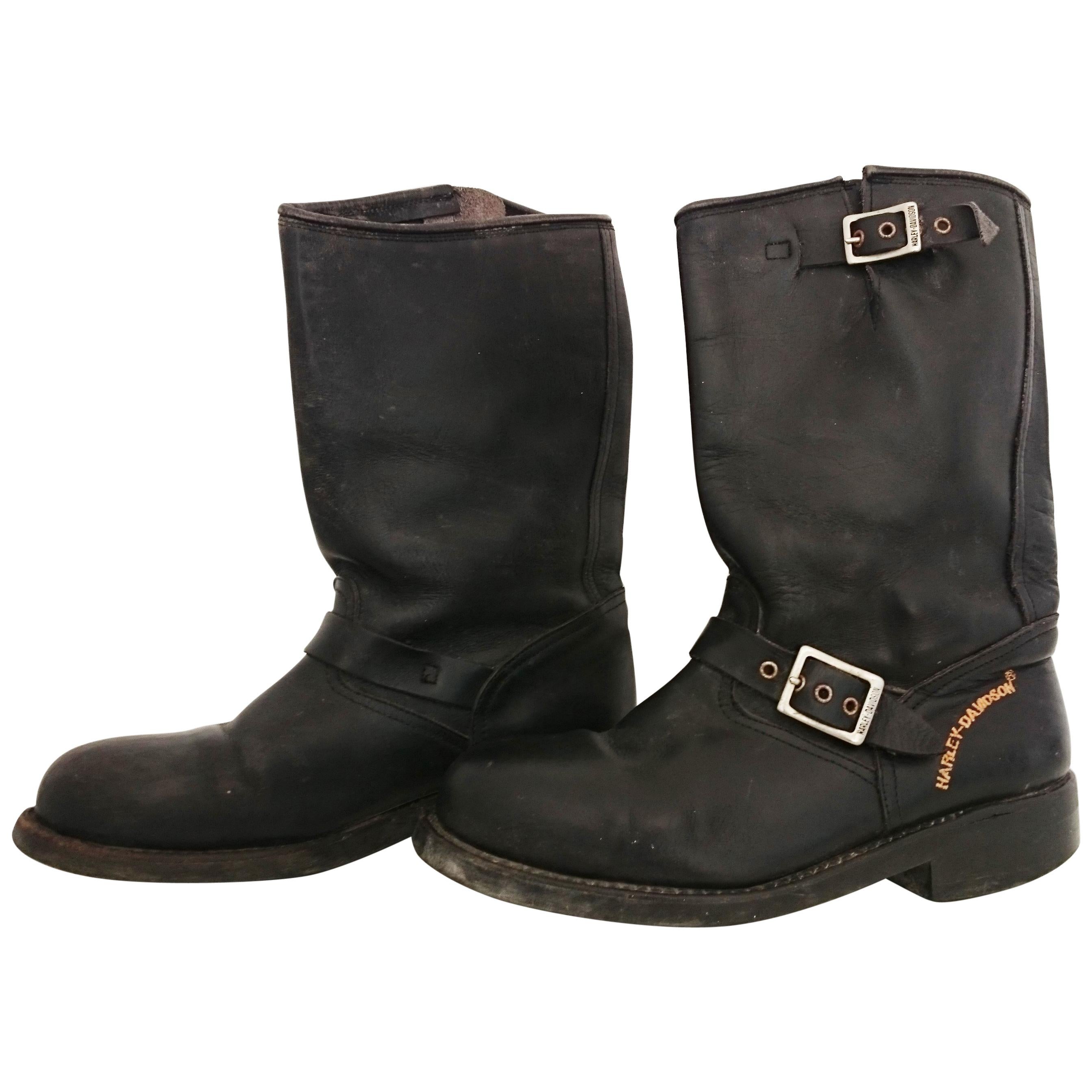 HARLEY DAVIDSON Black Leather Boots. Size 8 (UK)