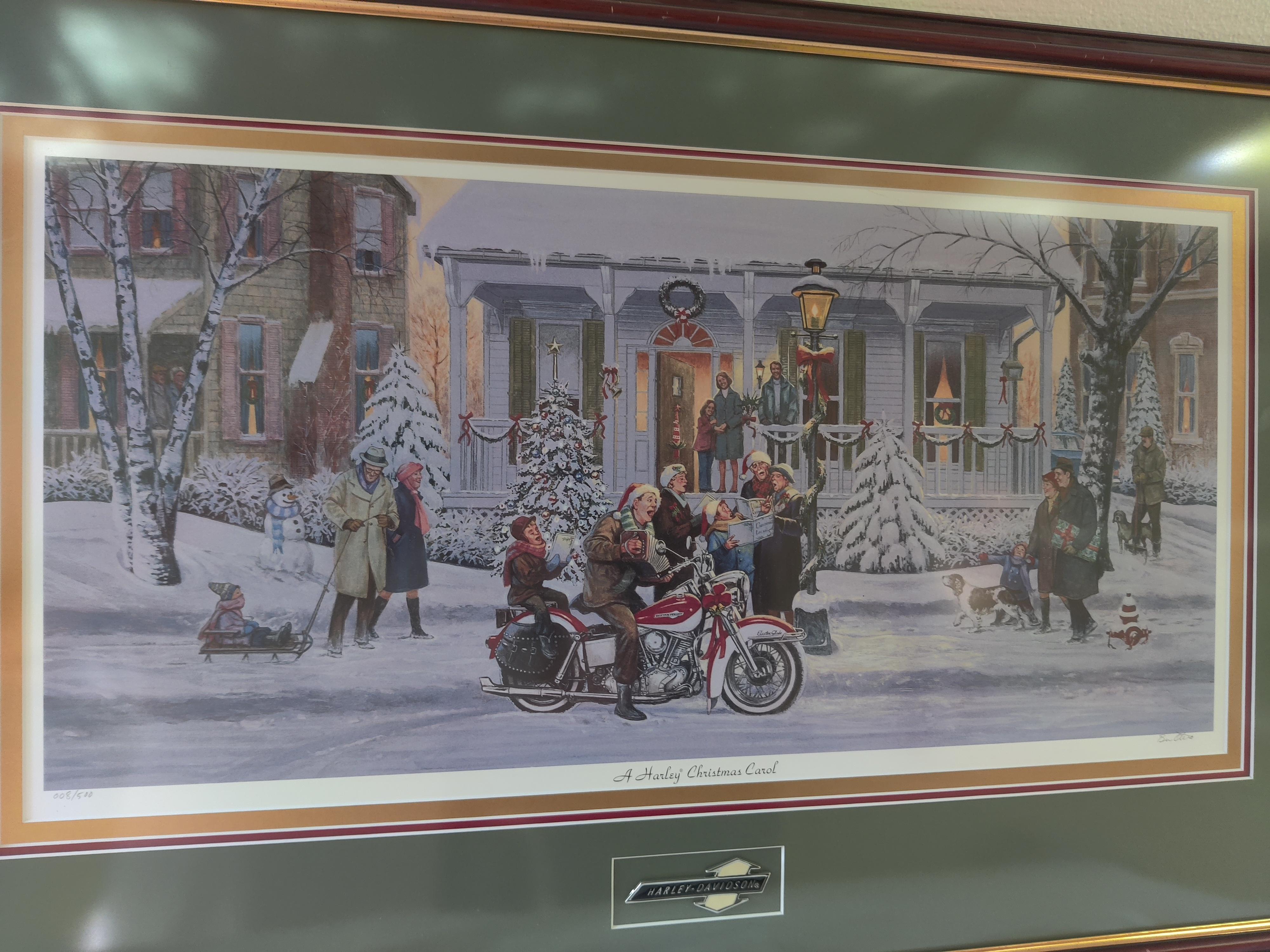 Nord-américain Impression de Noël Harley Davidson de l'artiste Ben Otero signée et numérotée 008/500 en vente
