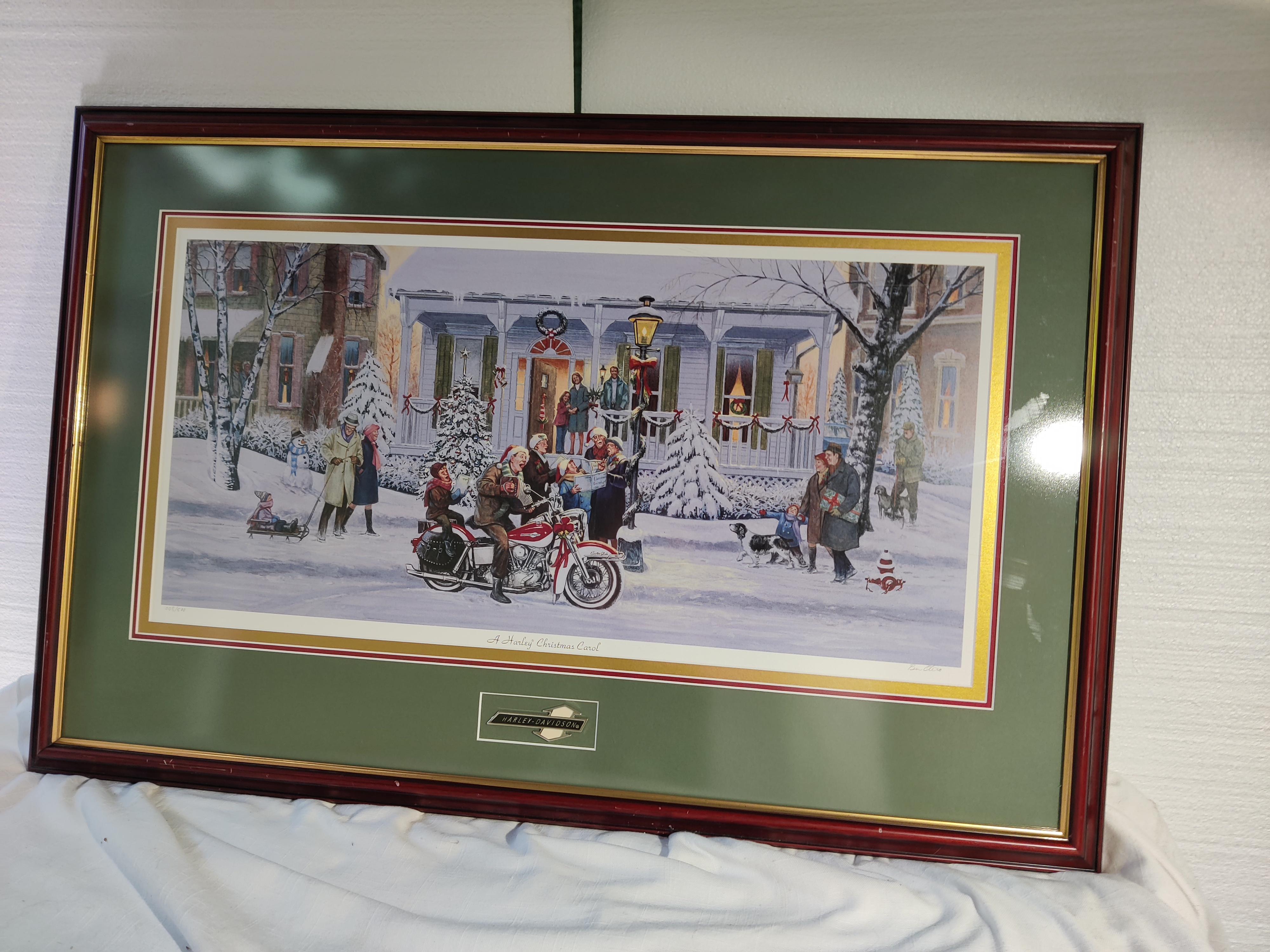 Impression de Noël Harley Davidson de l'artiste Ben Otero signée et numérotée 008/500 Bon état - En vente à Cincinnati, OH