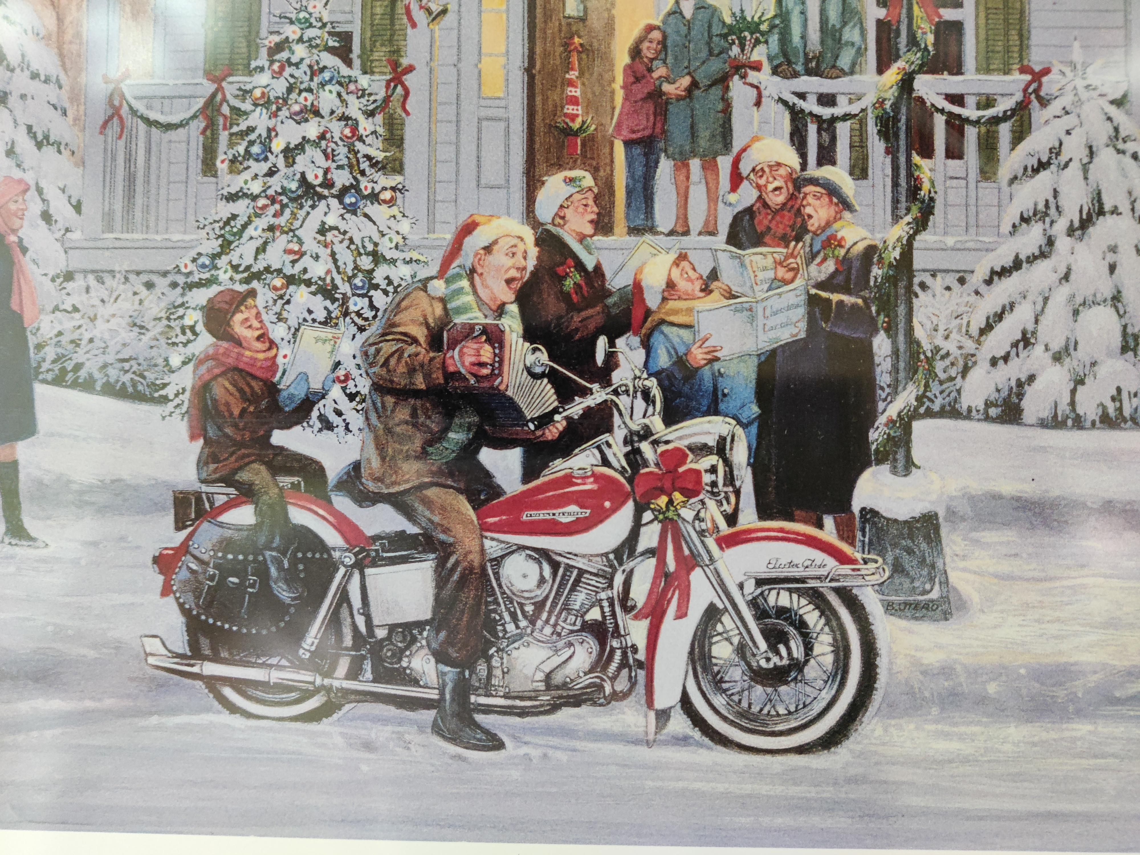 Harley Davidson Christmas print by artist Ben Otero signed and numbered 008/500 In Good Condition For Sale In Cincinnati, OH