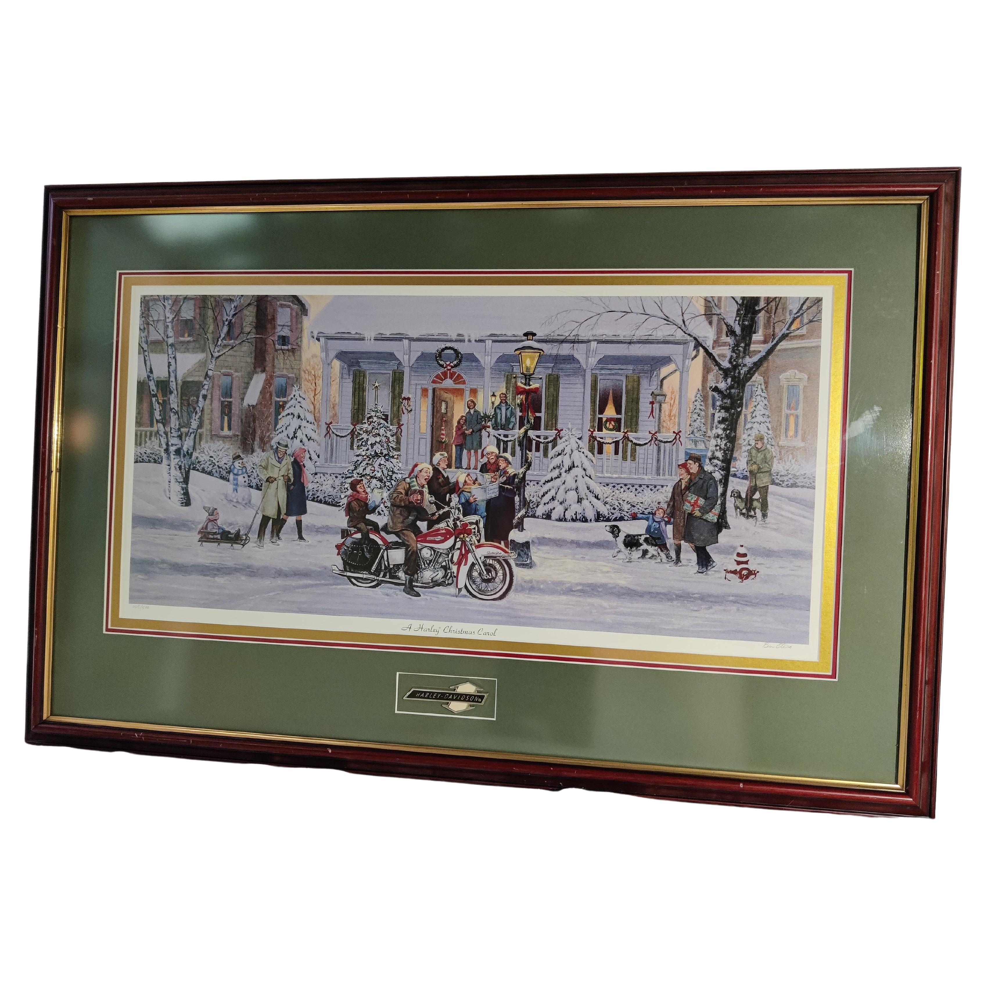 Harley Davidson Christmas print by artist Ben Otero signed and numbered 008/500 For Sale