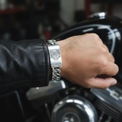 Harley-Davidson Large Curb Chain Logo Sterling Silver Bracelet