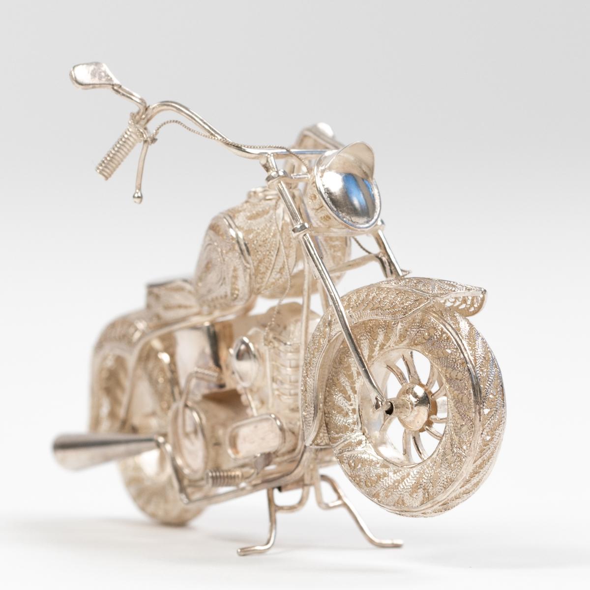 Contemporary Harley Davidson Sculpture 925 Silver Handcrafted Filigree Technique Germany 2005